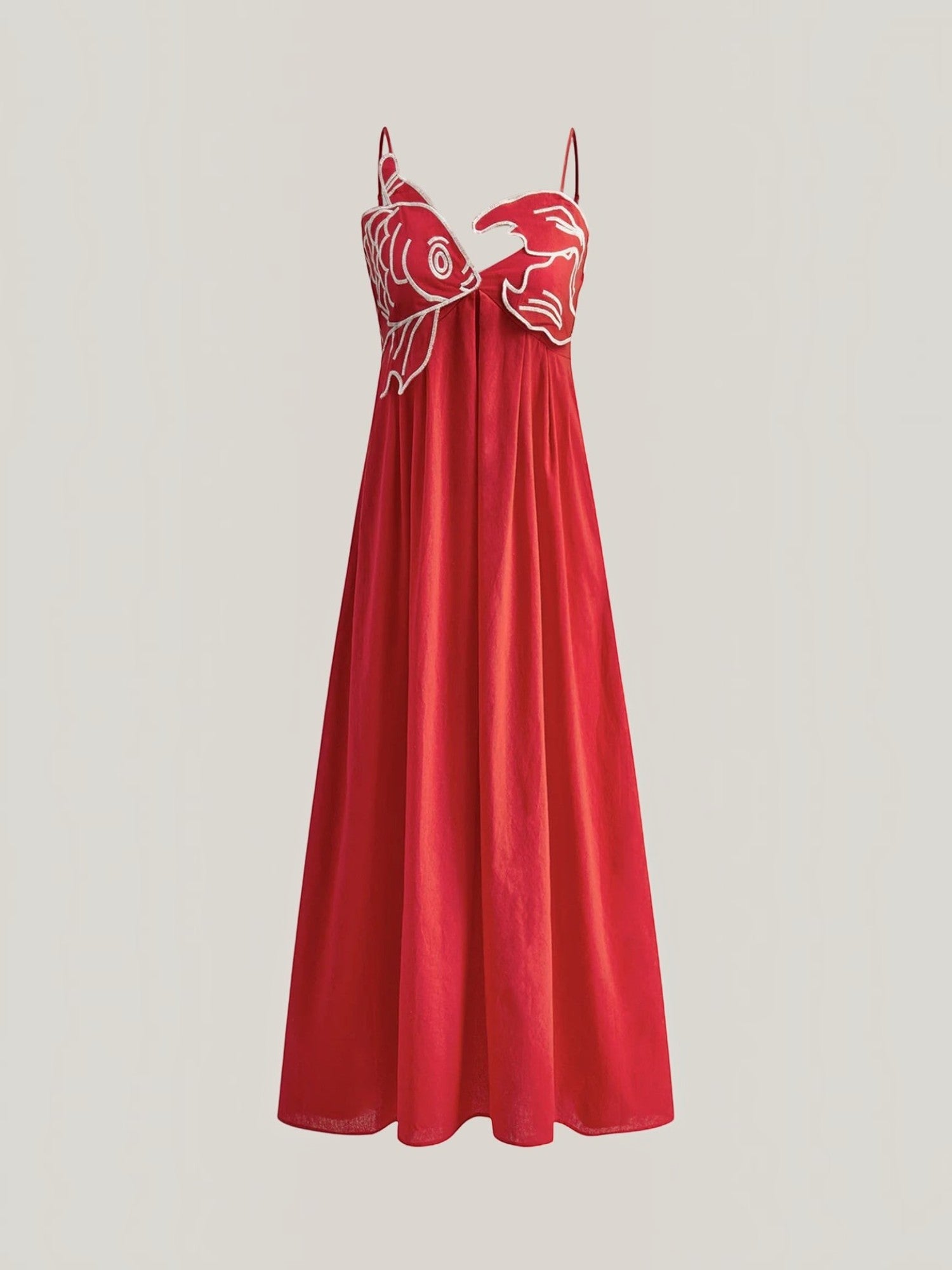 Robe femme motifs brodés poissons jupe fluide été – Image 7