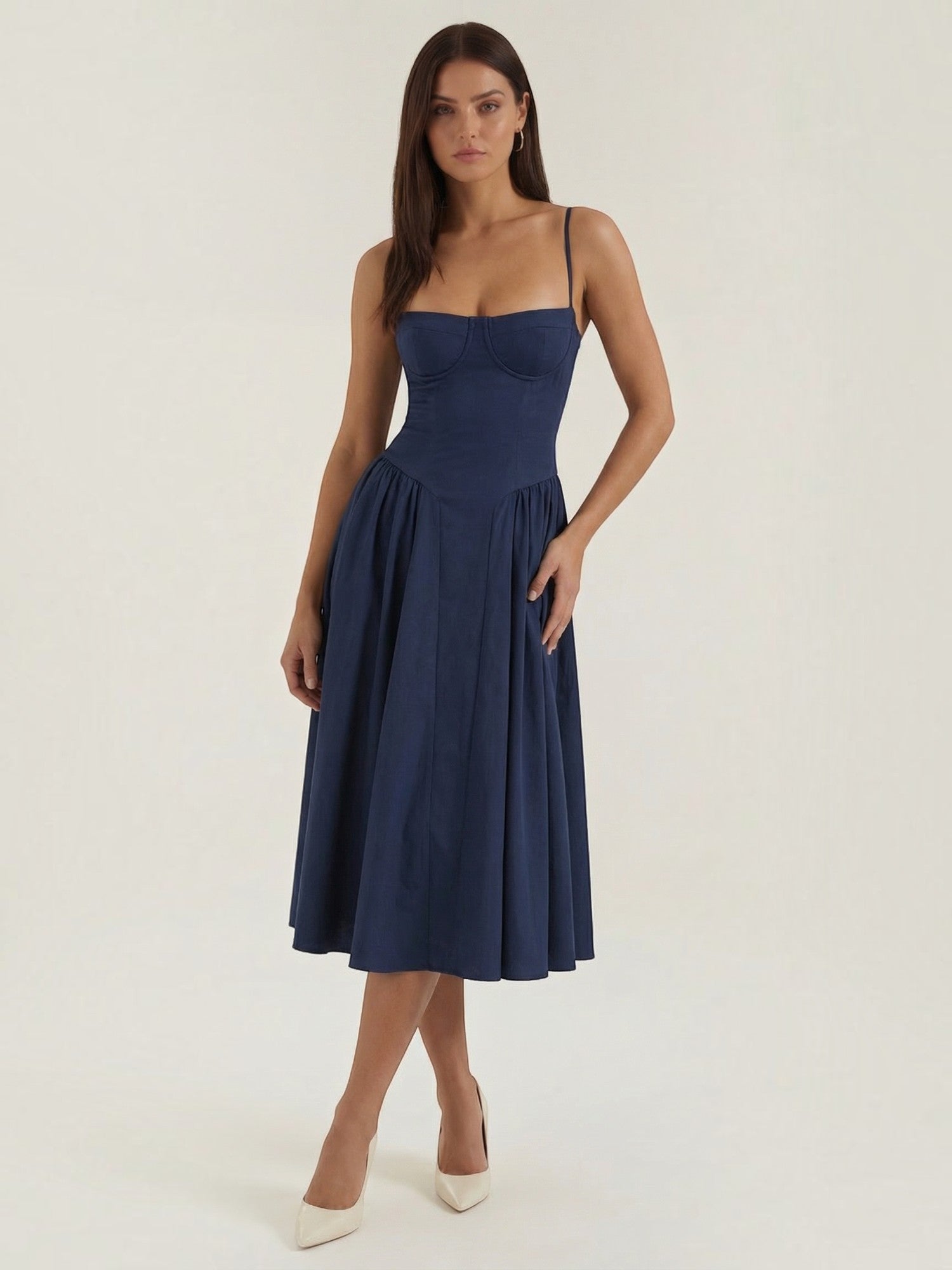 Robe femme décolleté cœur jupe évasée infroissable – Image 2