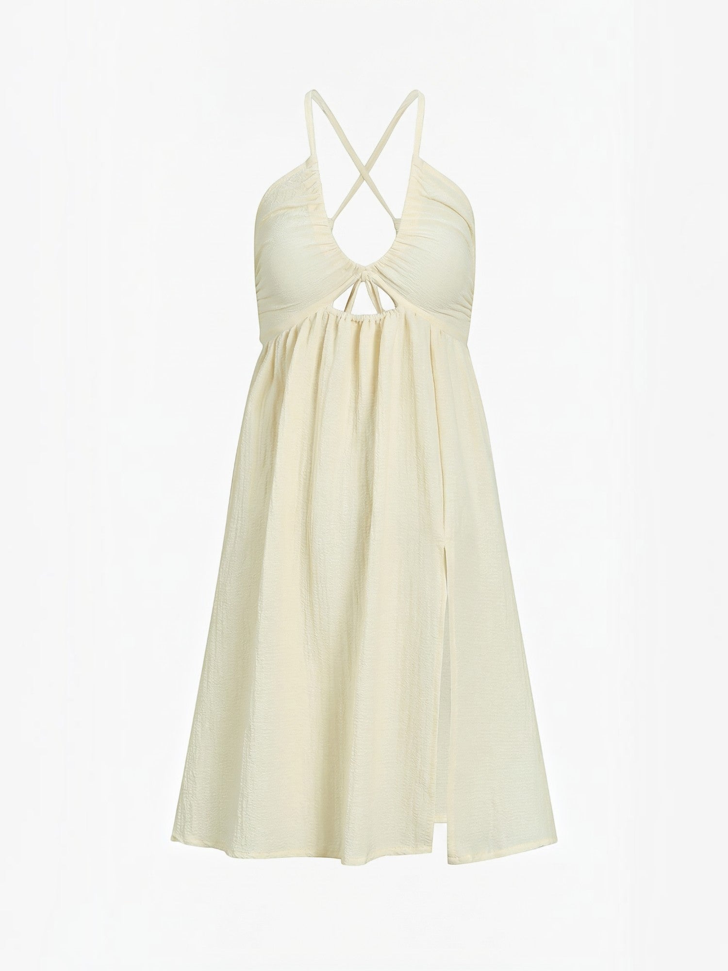 Robe femme col halter découpe midi texture froissée – Image 5