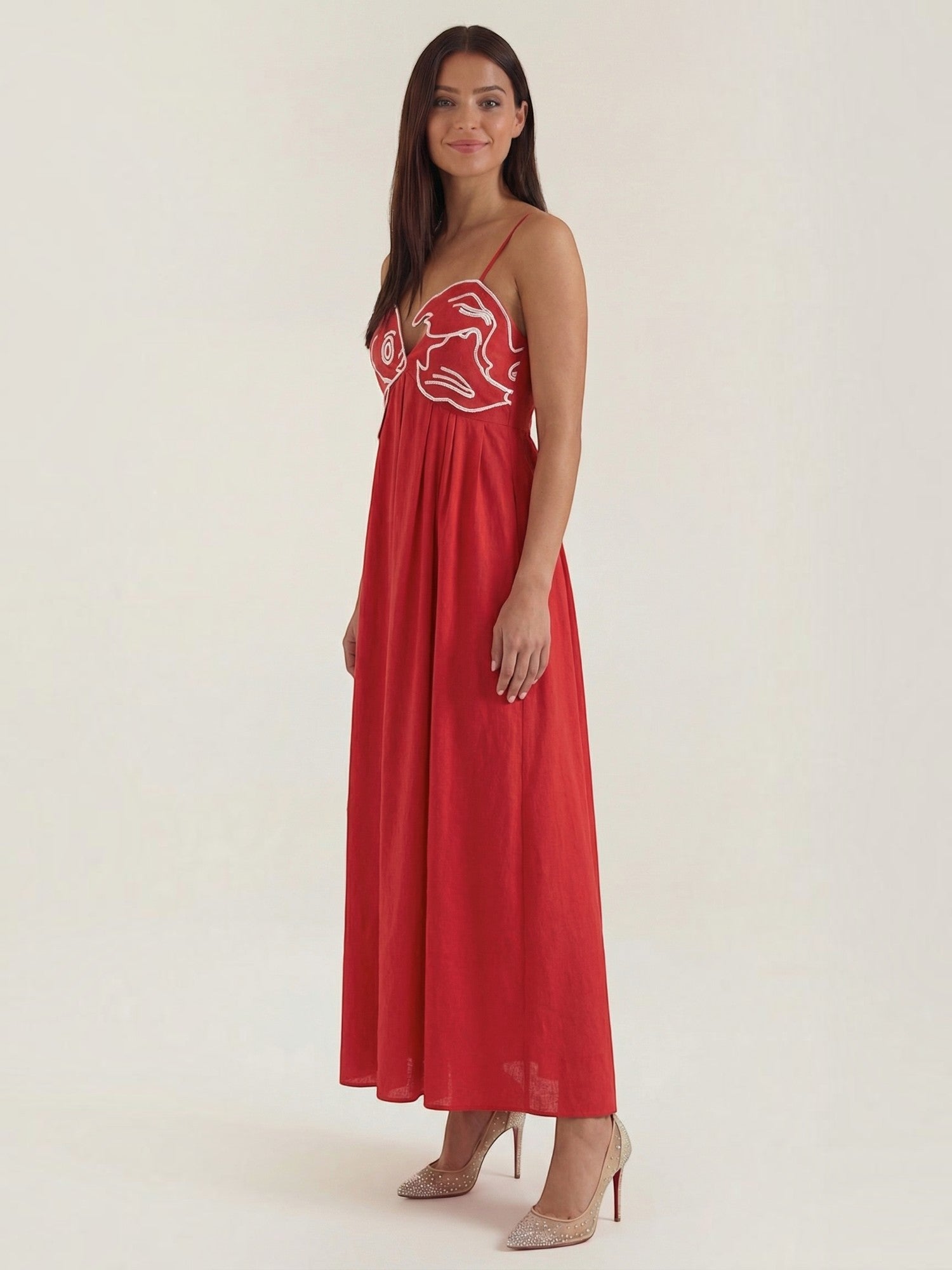 Robe femme motifs brodés poissons jupe fluide été – Image 4