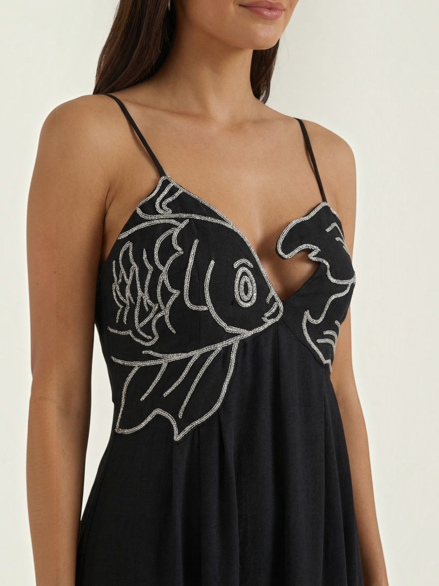 Robe femme motifs brodés poissons jupe fluide été – Image 13