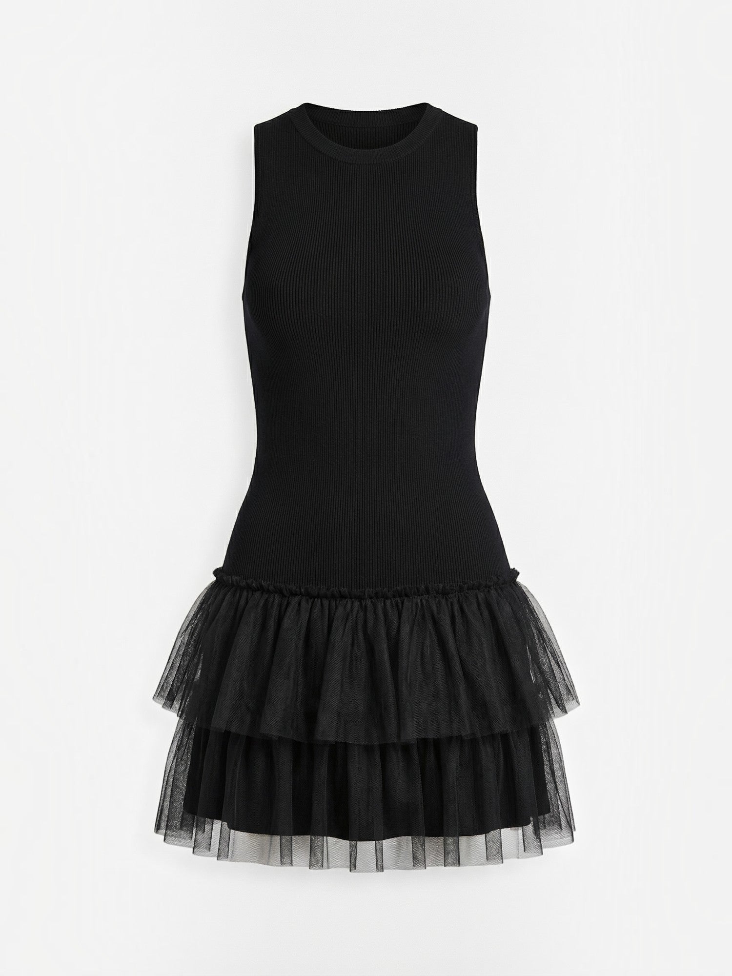 Robe femme ajustée jupe tulle étagée sans manches – Image 5