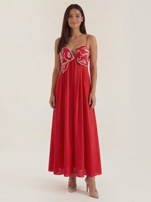 Robe femme motifs brodés poissons jupe fluide été