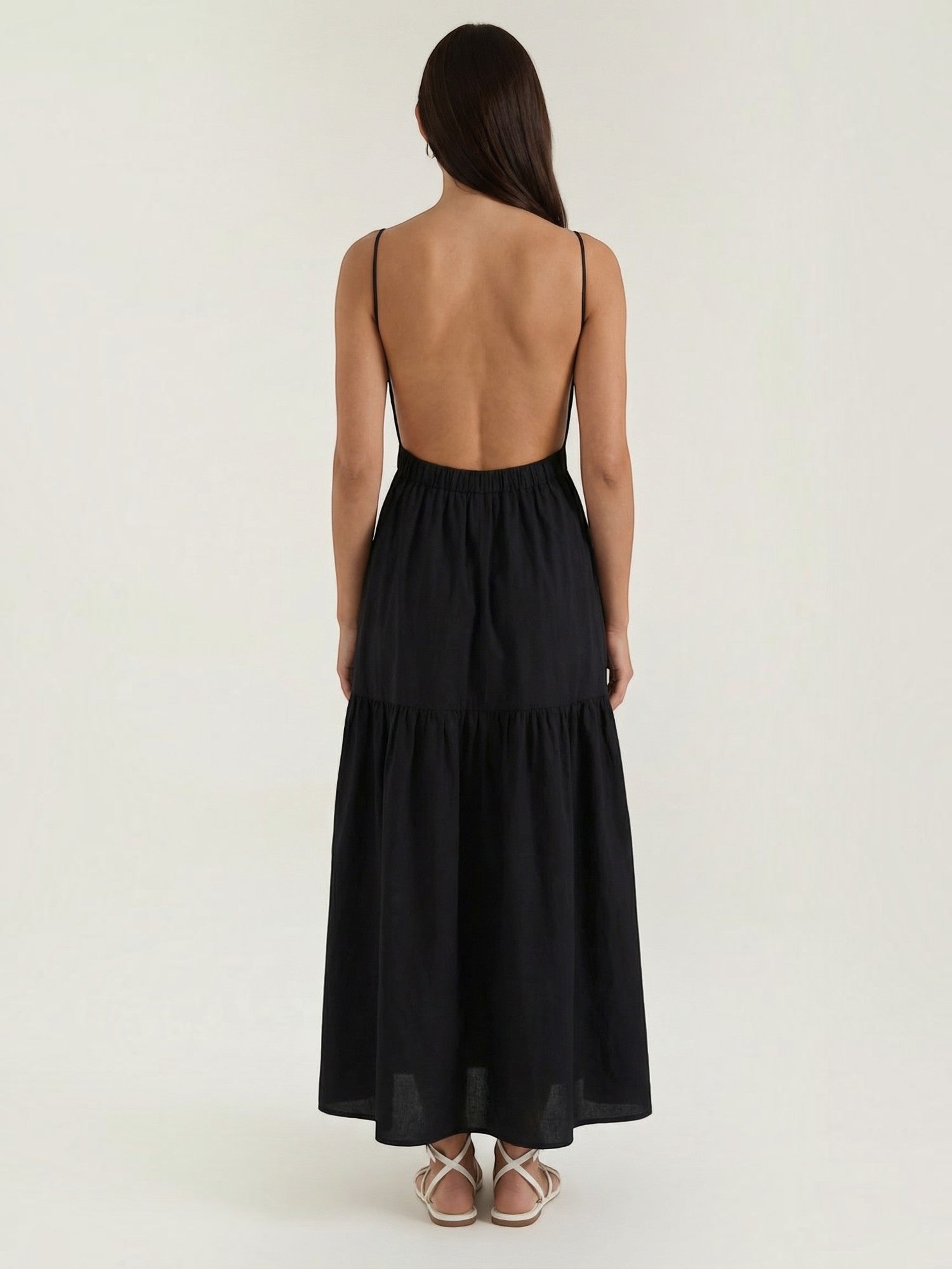 Robe femme longue encolure carrée bretelles fines fluide – Image 4