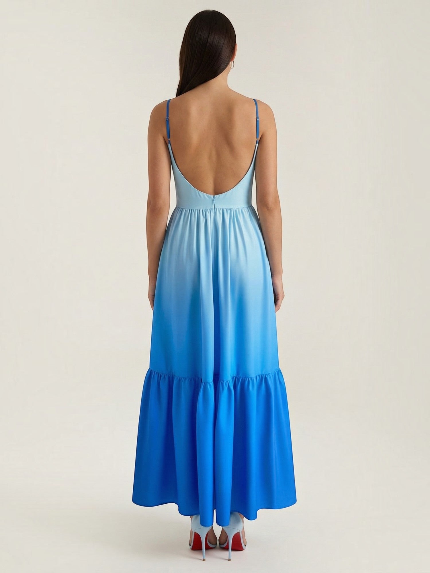 Robe femme longue dégradé bleu découpes taille – Image 4
