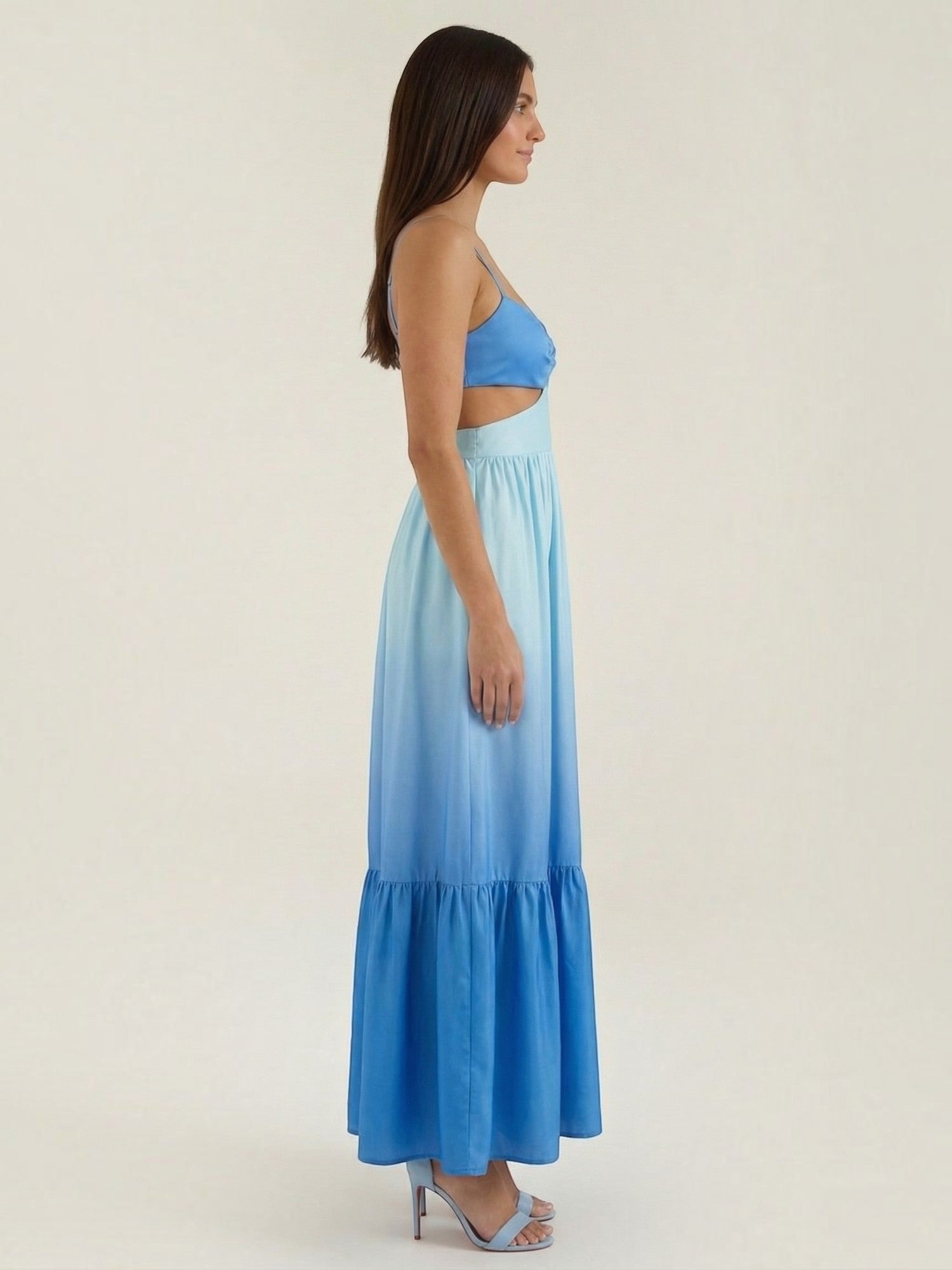 Robe femme longue dégradé bleu découpes taille – Image 2