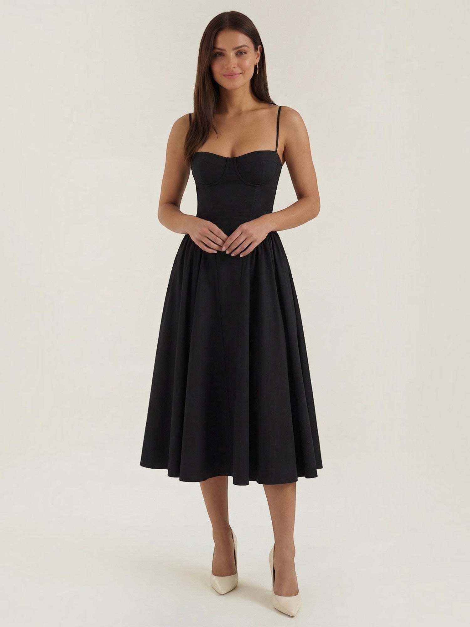 Robe femme décolleté cœur jupe évasée infroissable – Image 3