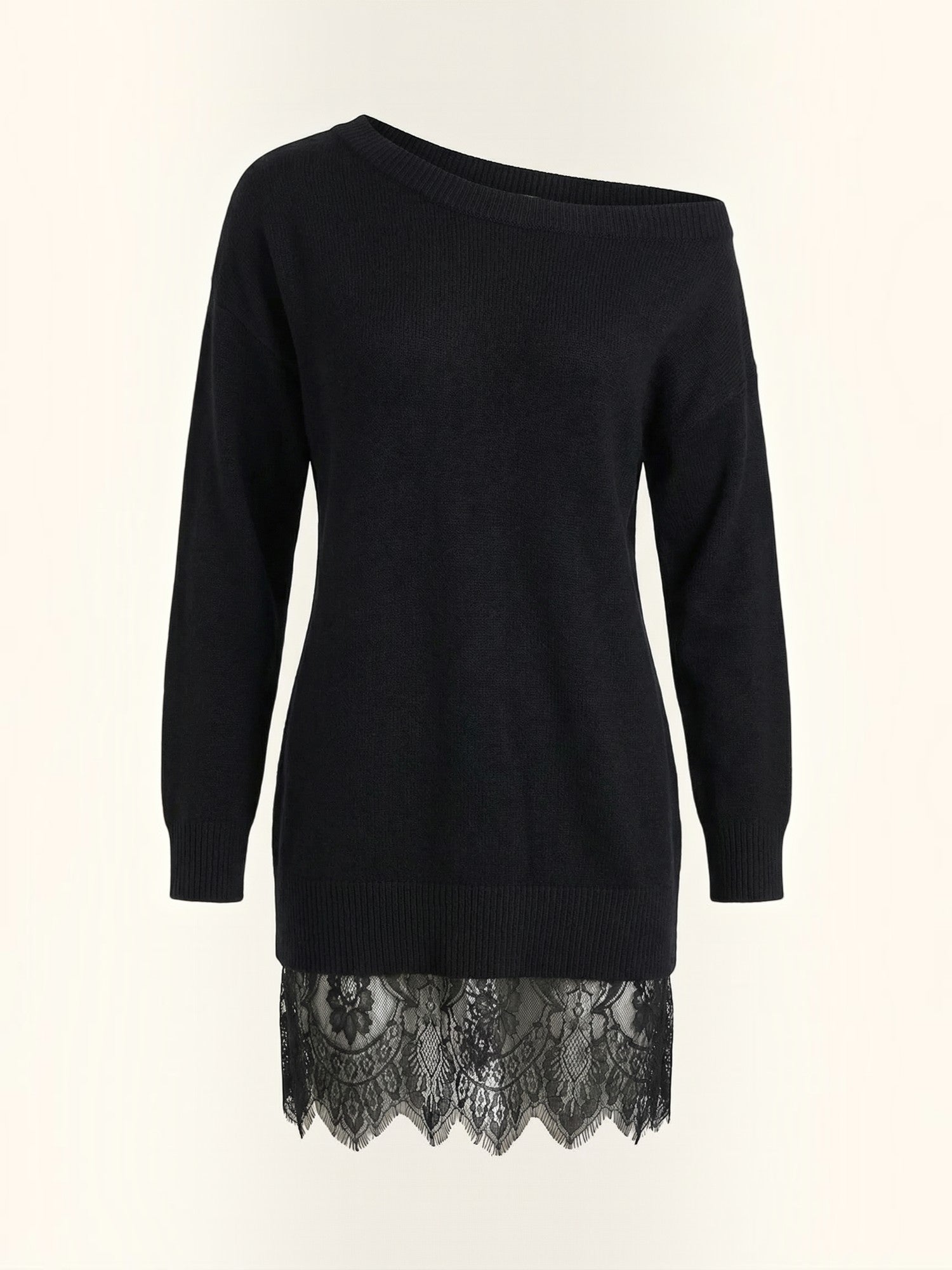 Robe en maille femme épaule dénudée dentelle romantique – Image 7