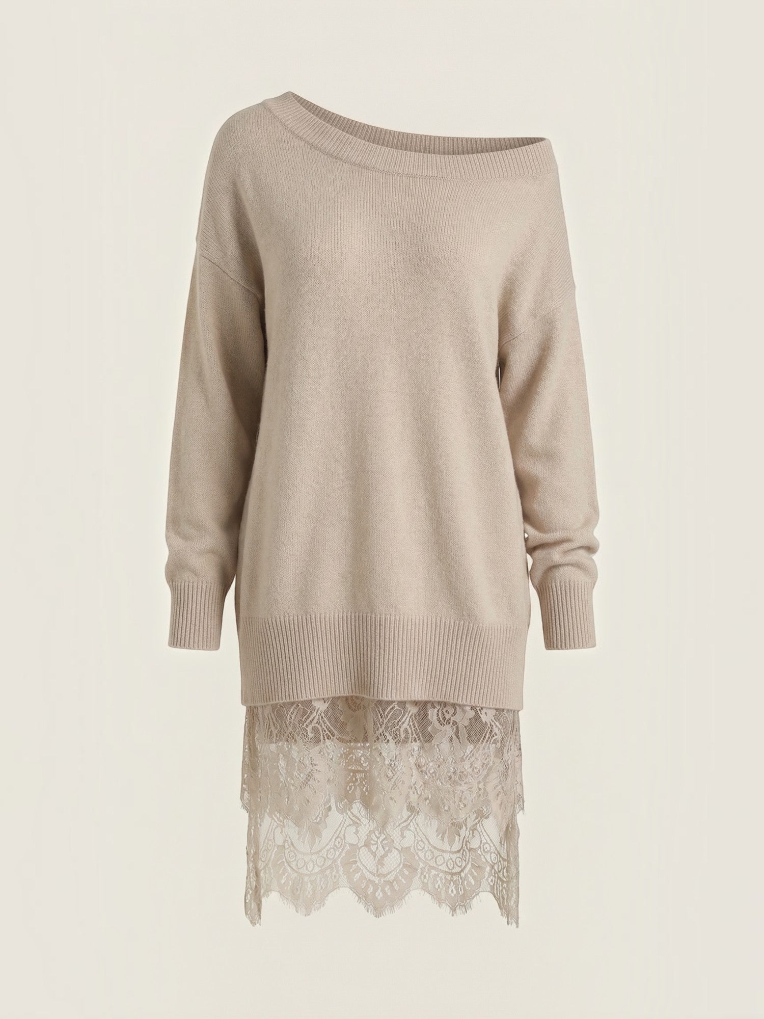 Robe en maille femme épaule dénudée dentelle romantique – Image 15