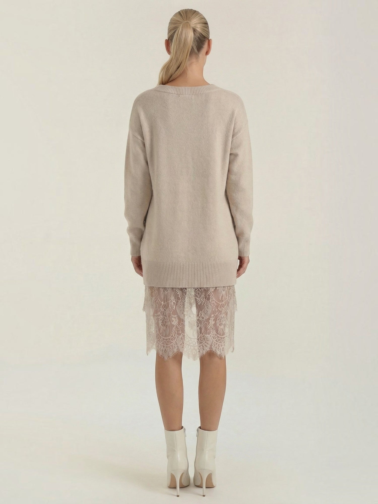 Robe en maille femme épaule dénudée dentelle romantique – Image 14
