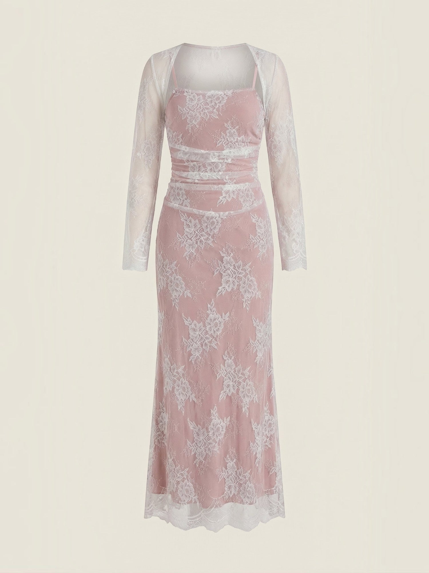 Robe femme longue dentelle florale manches festonnées – Image 6