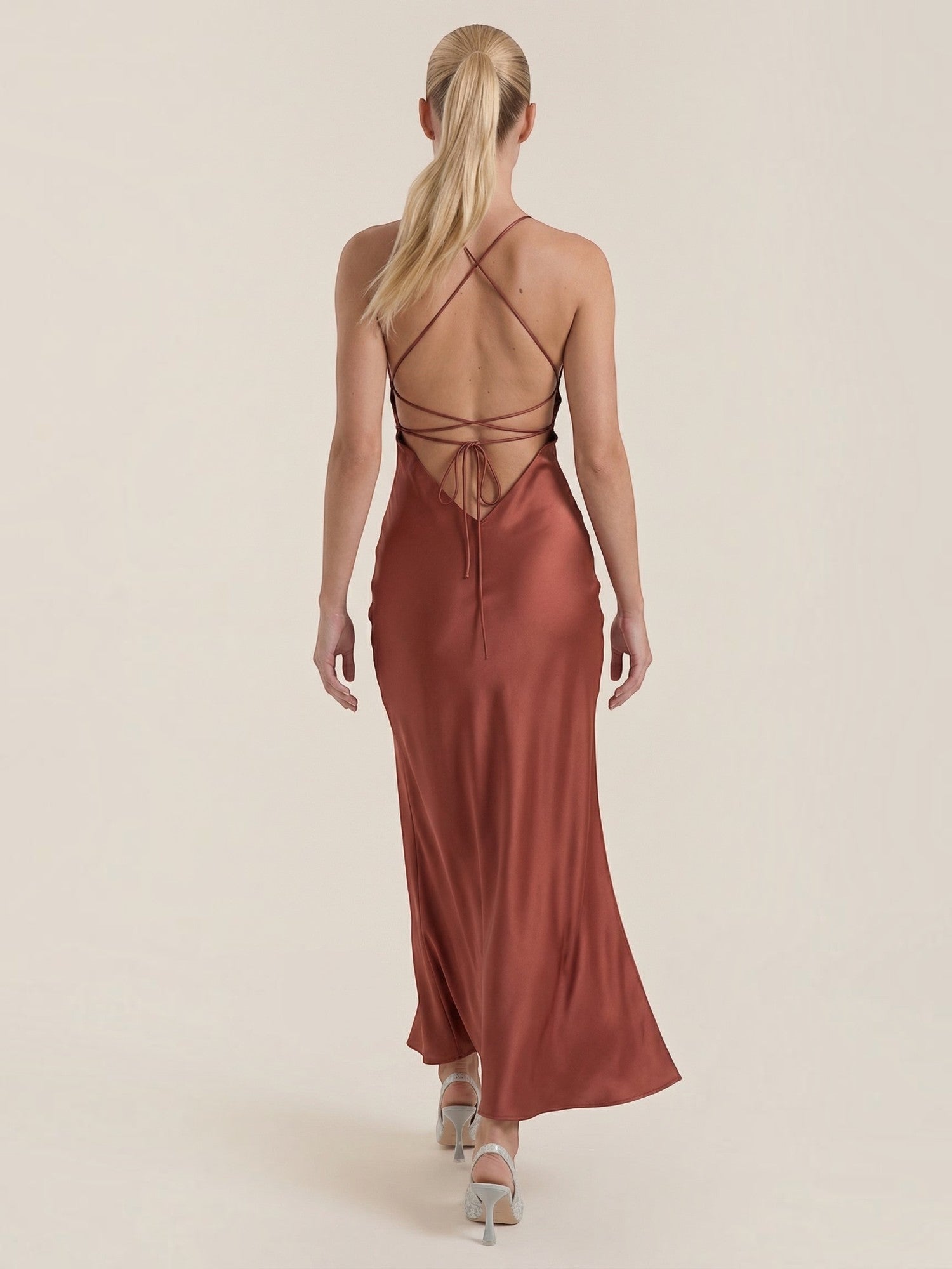 Robe femme de soirée décolleté V dos croisé fluide – Image 8