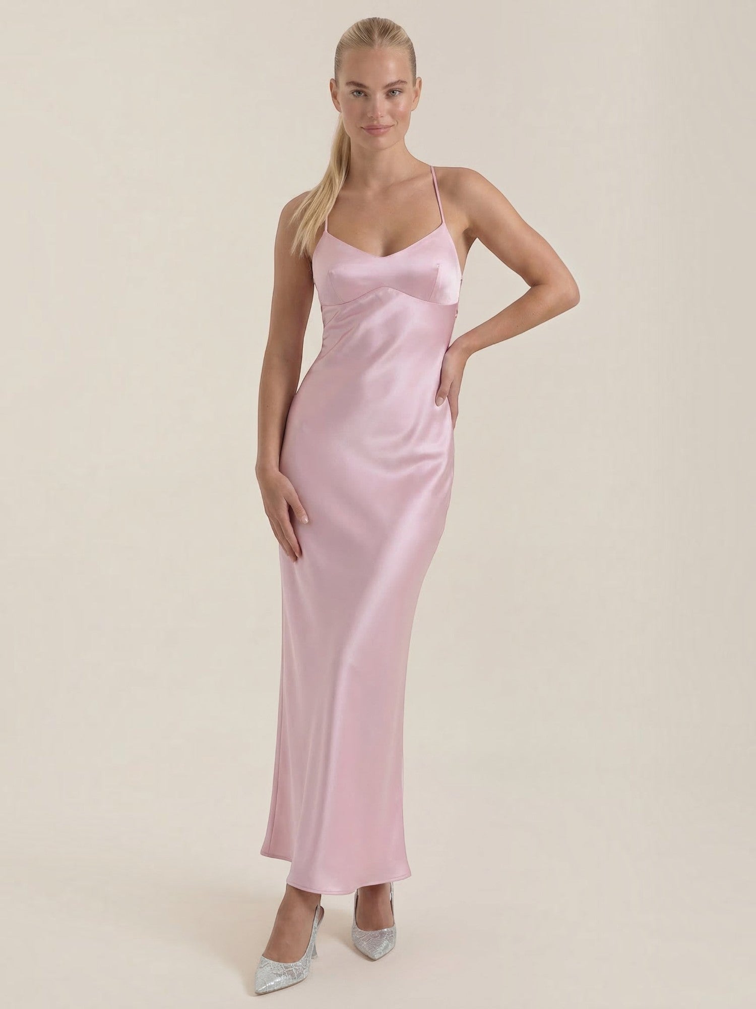 Robe femme de soirée décolleté V dos croisé fluide – Image 5