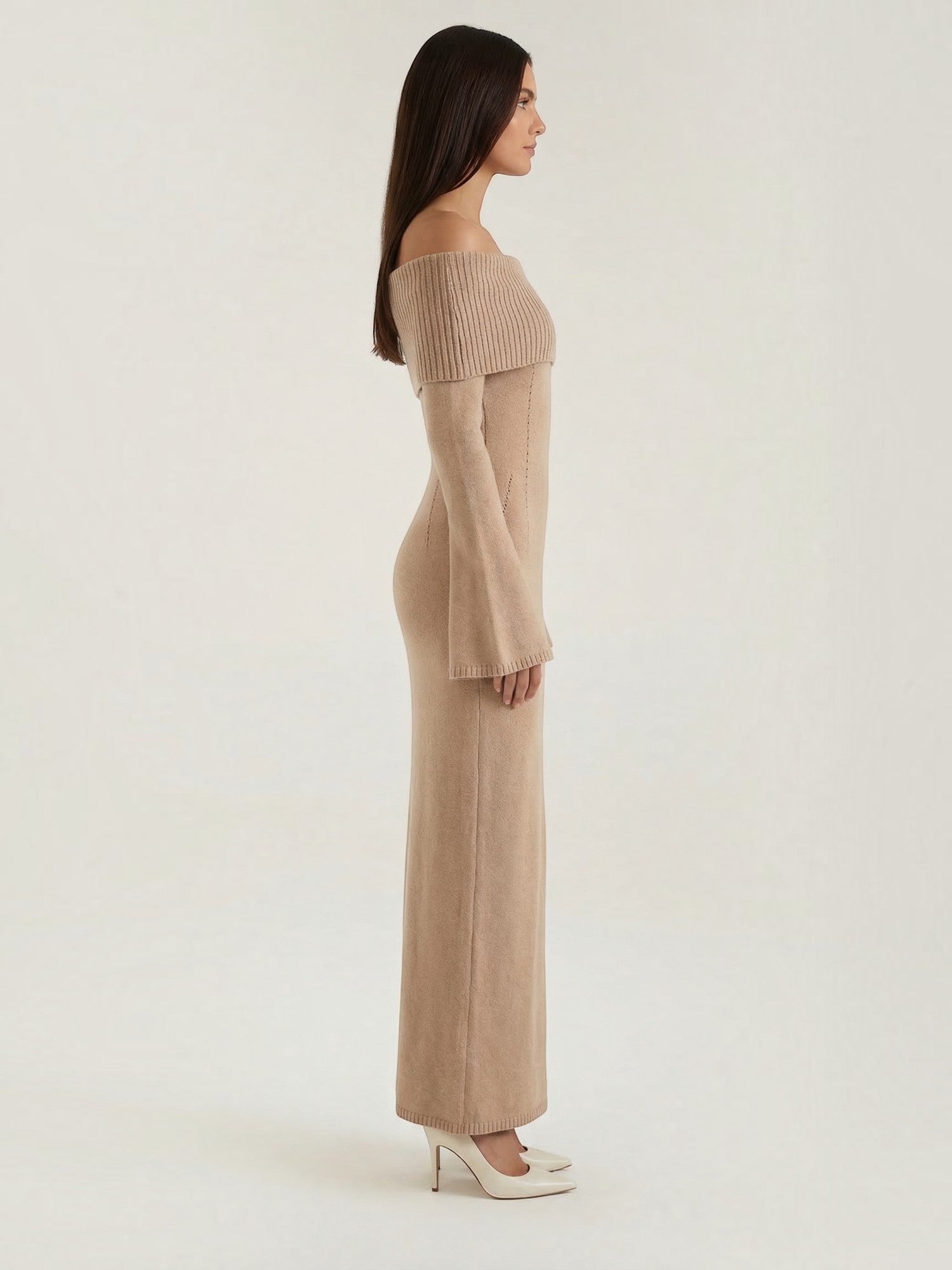 Robe femme maxi épaules dénudées maille douce – Image 4