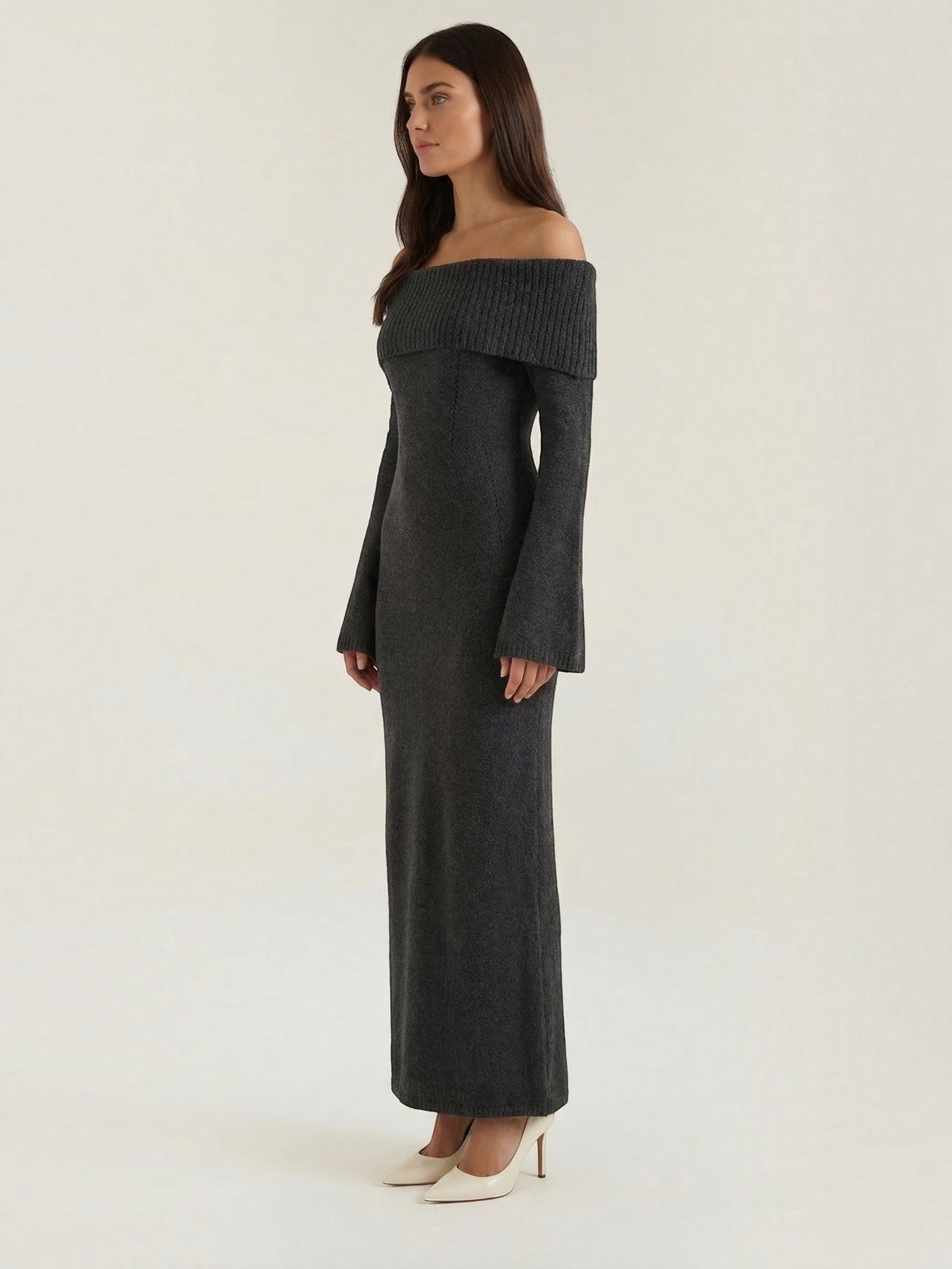 Robe femme maxi épaules dénudées maille douce – Image 8
