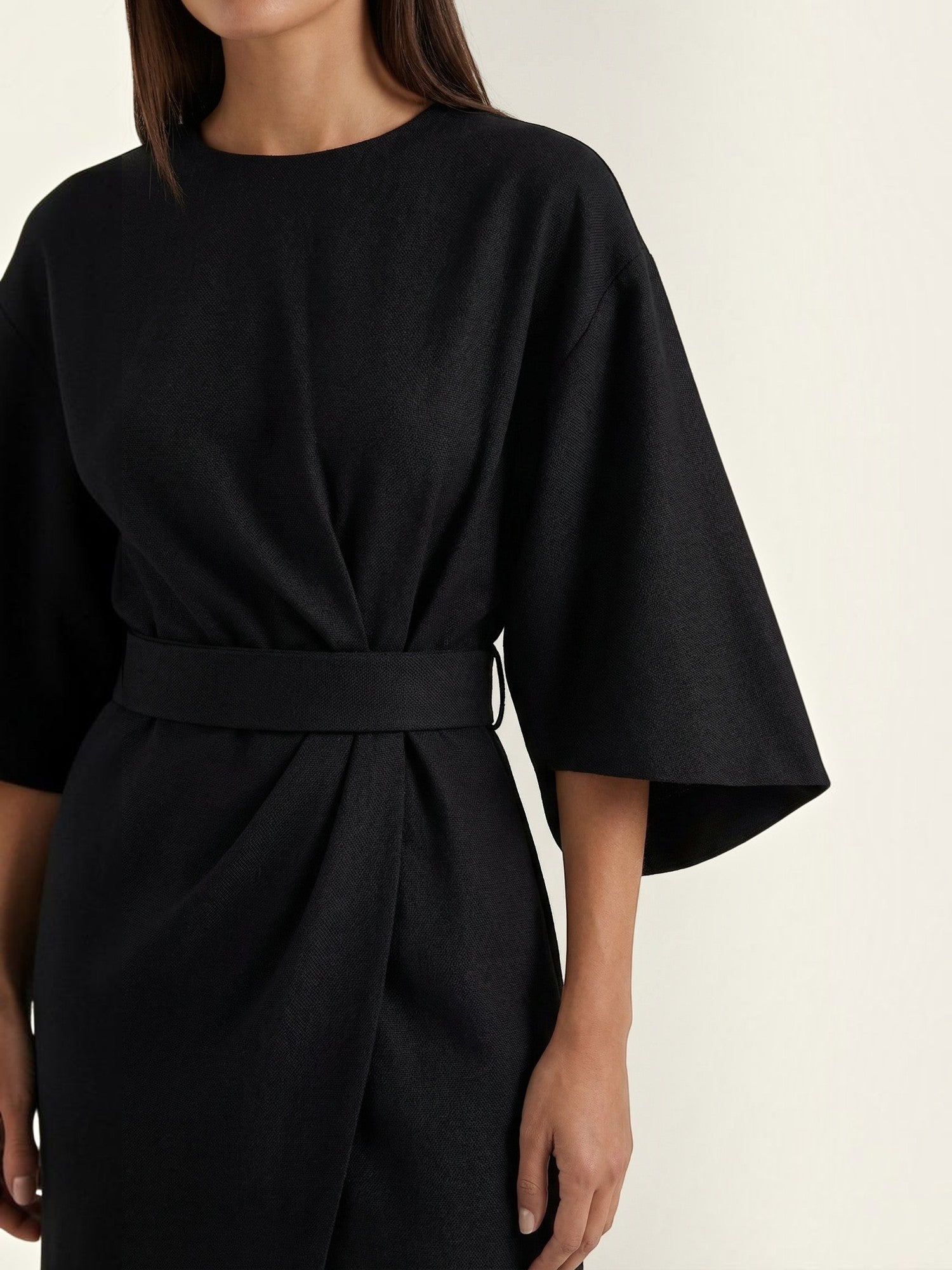 Robe femme ceinture nouée jupe asymétrique infroissable – Image 14