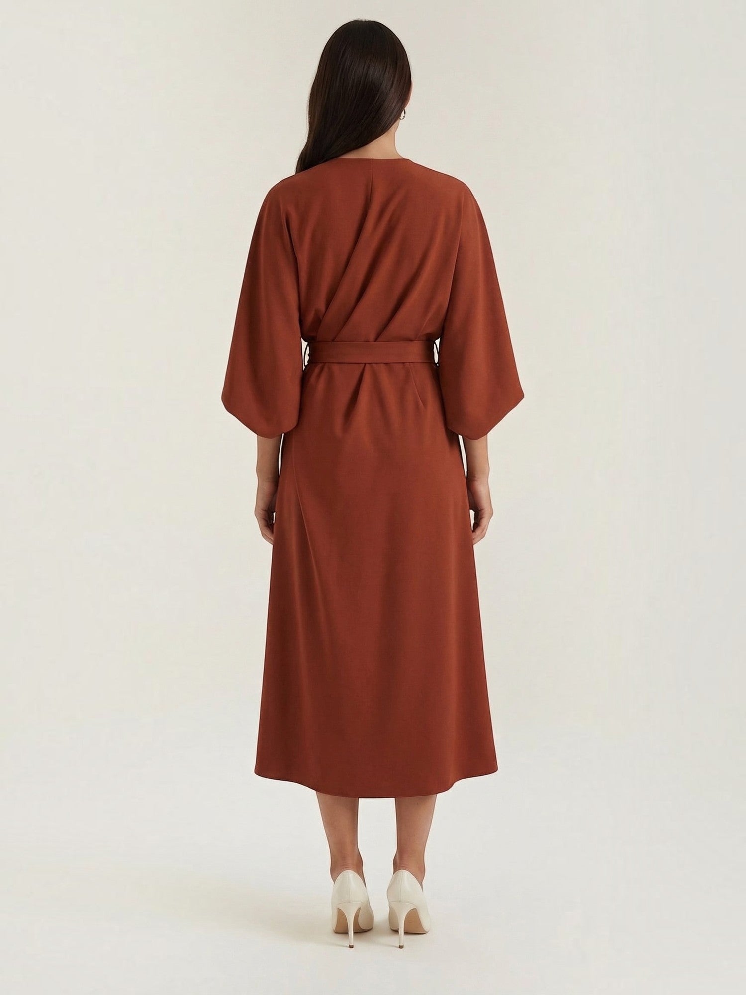 Robe femme ceinture nouée jupe asymétrique infroissable – Image 23