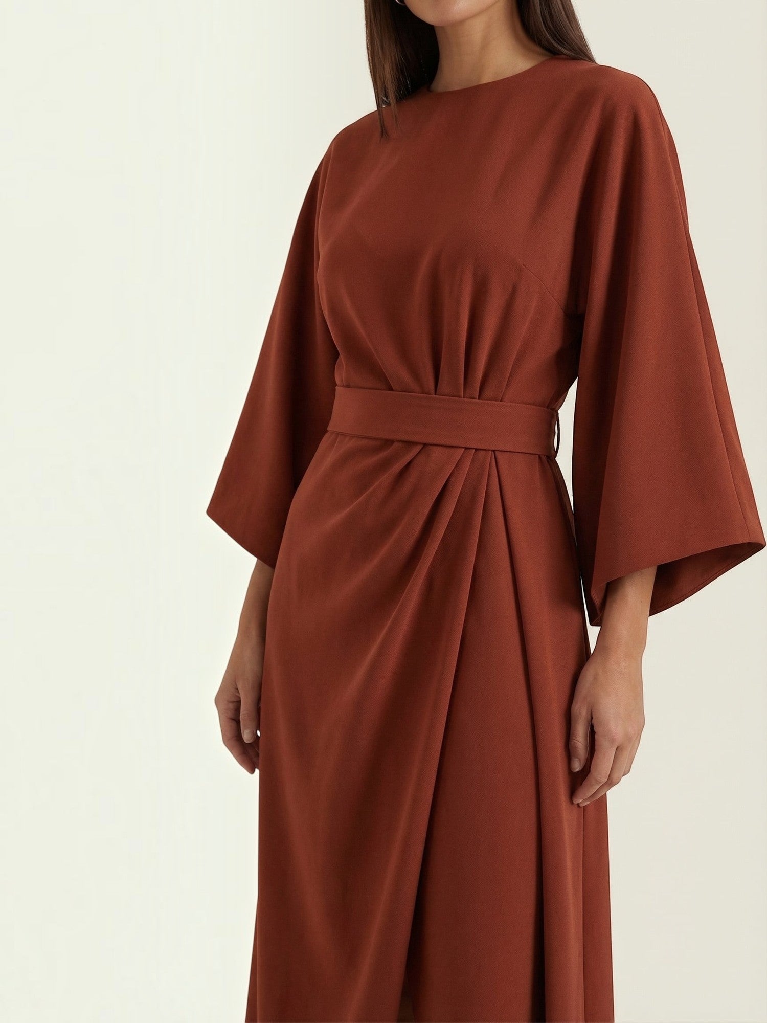 Robe femme ceinture nouée jupe asymétrique infroissable – Image 22