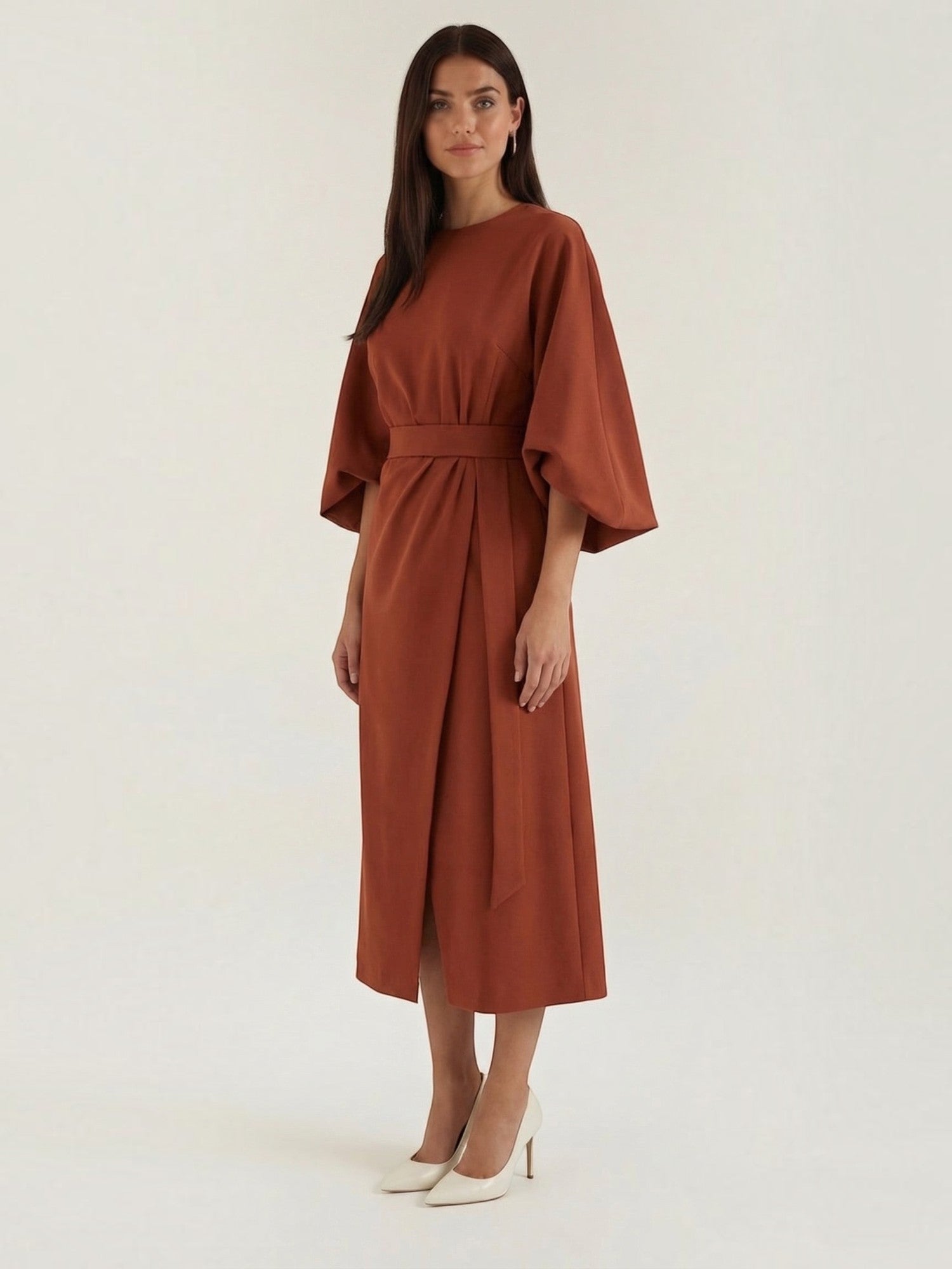 Robe femme ceinture nouée jupe asymétrique infroissable – Image 21