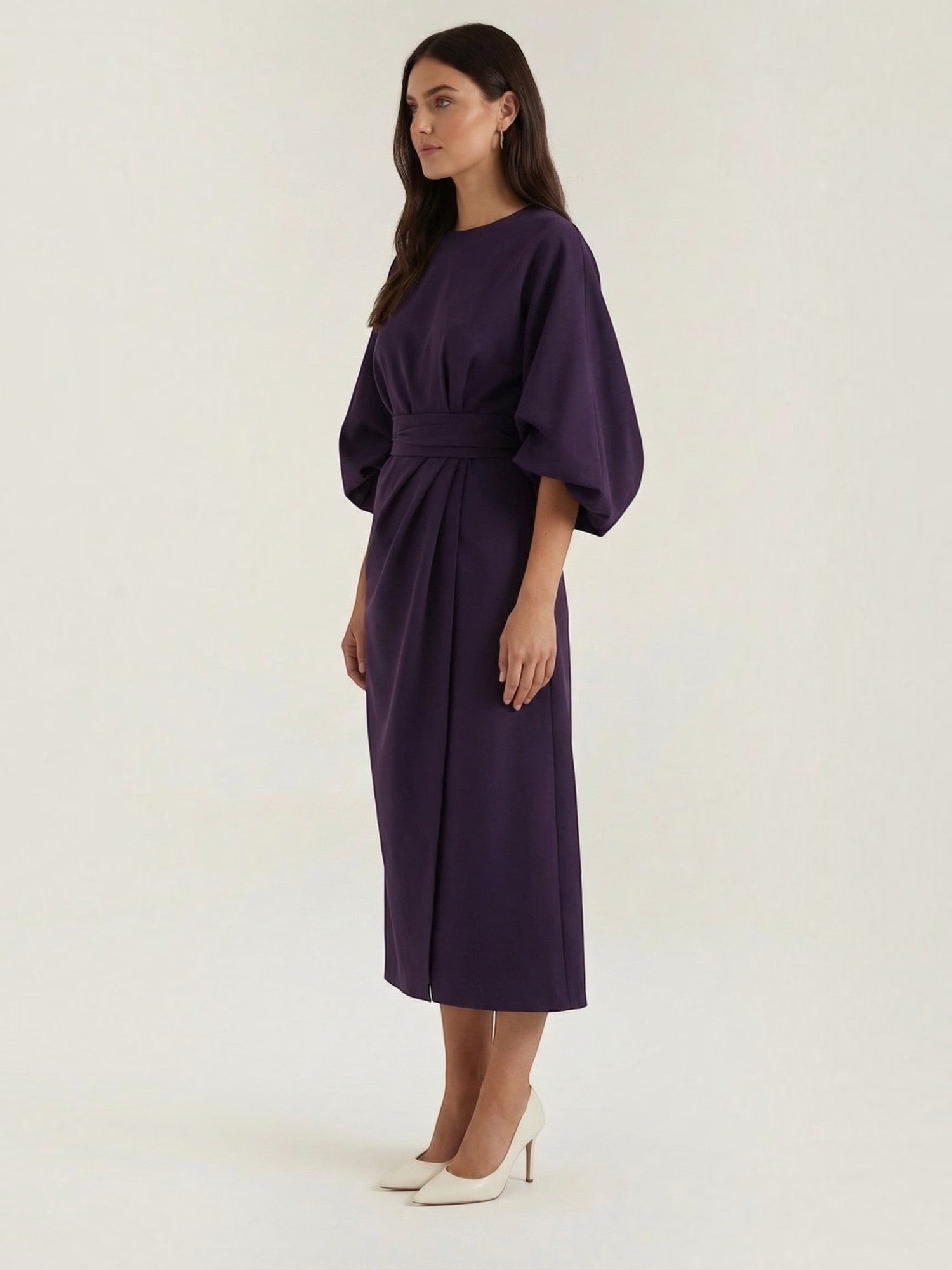 Robe femme ceinture nouée jupe asymétrique infroissable – Image 29