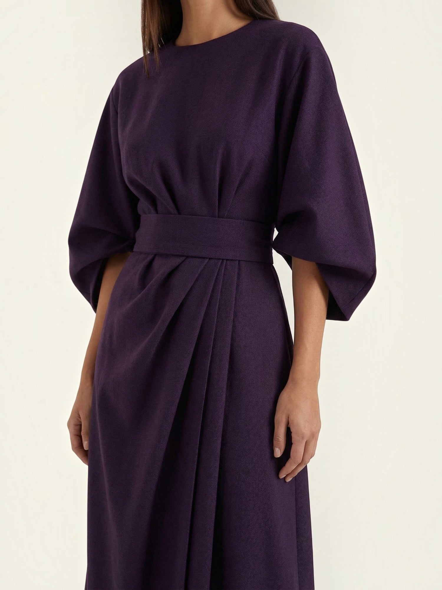 Robe femme ceinture nouée jupe asymétrique infroissable – Image 30