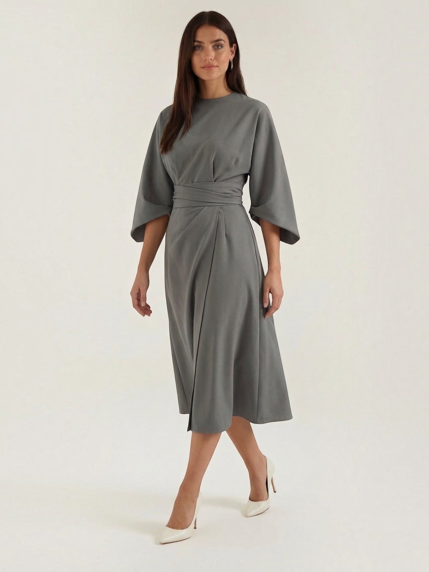 Robe femme ceinture nouée jupe asymétrique infroissable – Image 8
