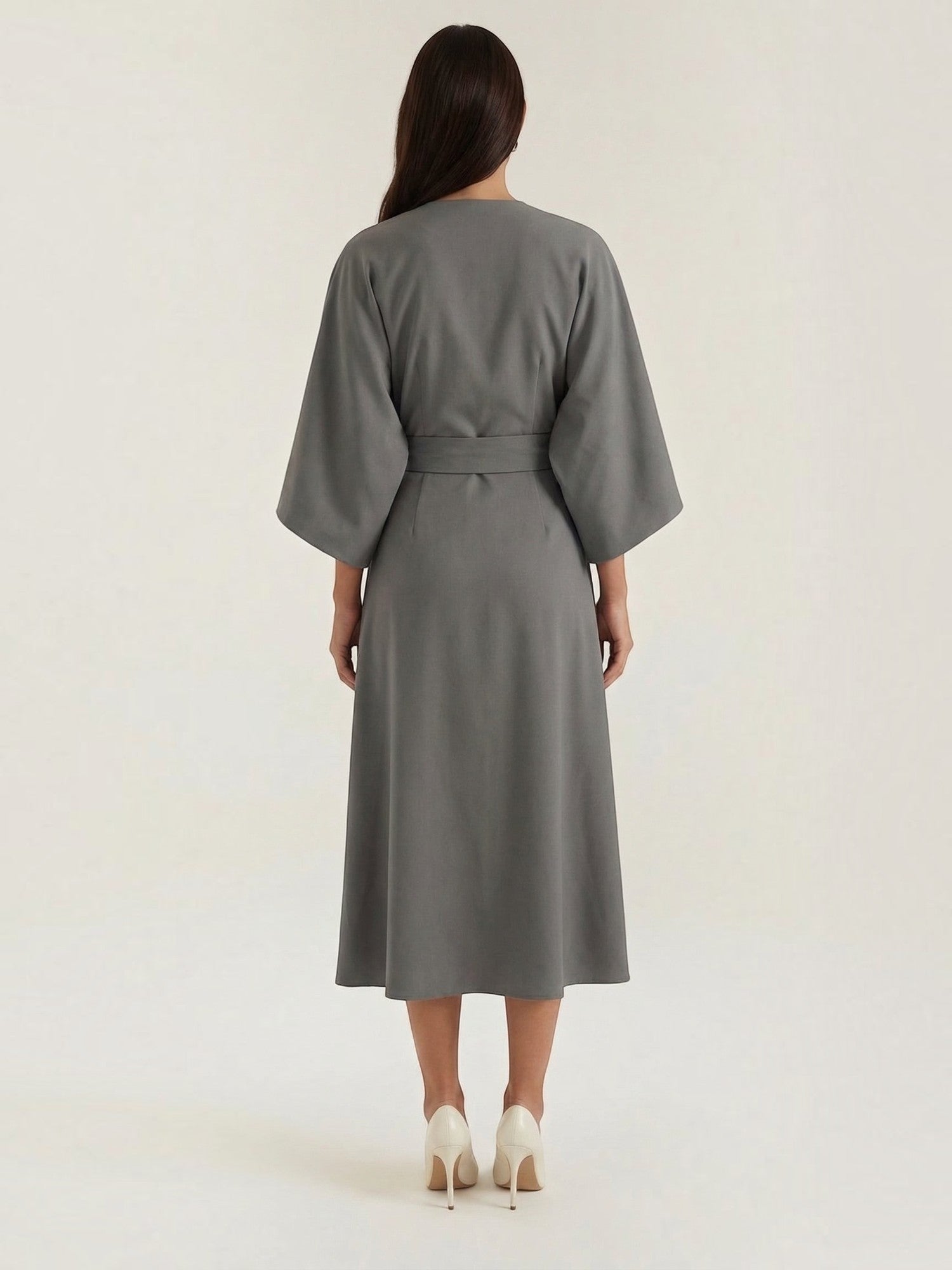 Robe femme ceinture nouée jupe asymétrique infroissable – Image 39