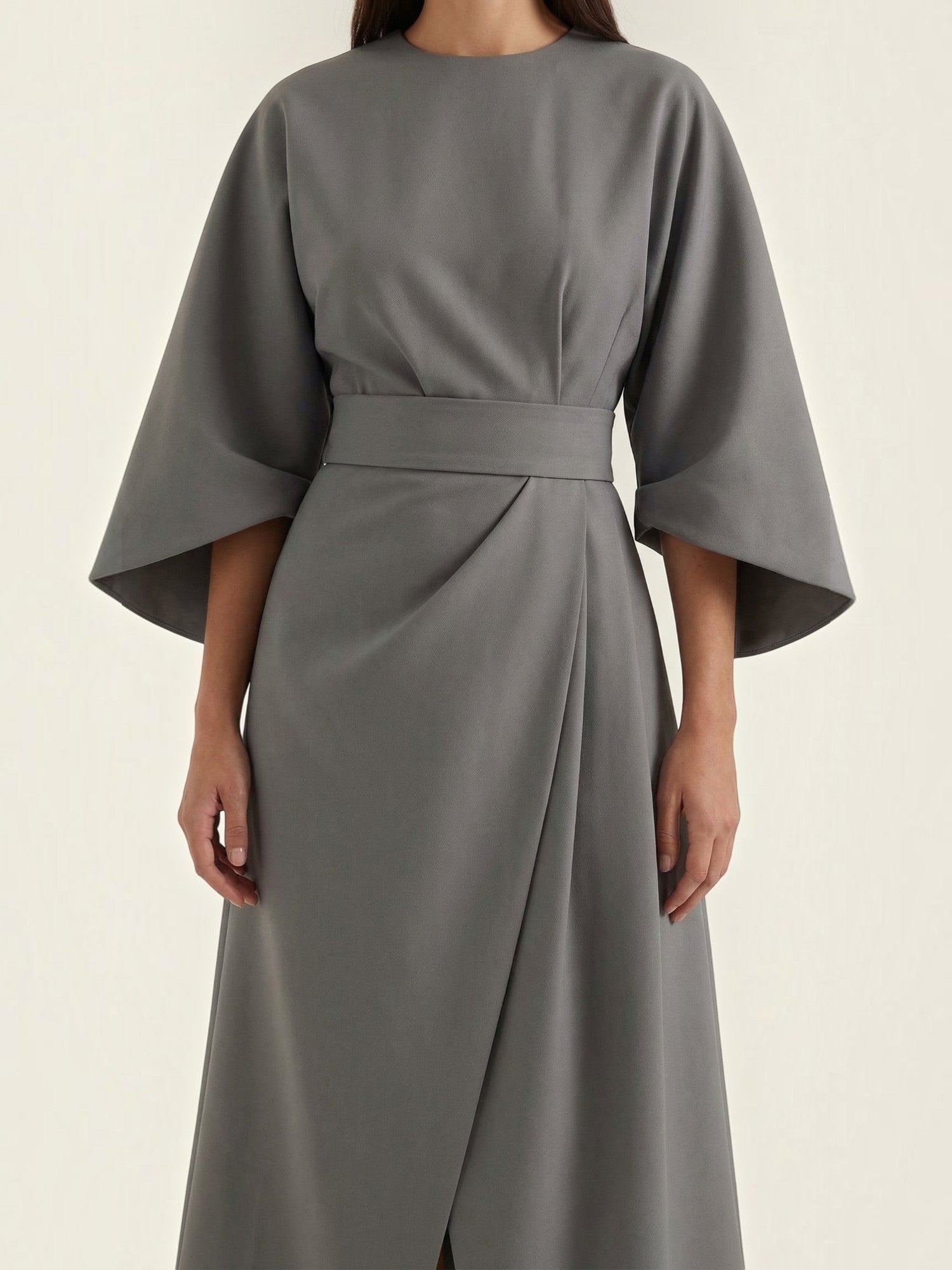 Robe femme ceinture nouée jupe asymétrique infroissable – Image 38