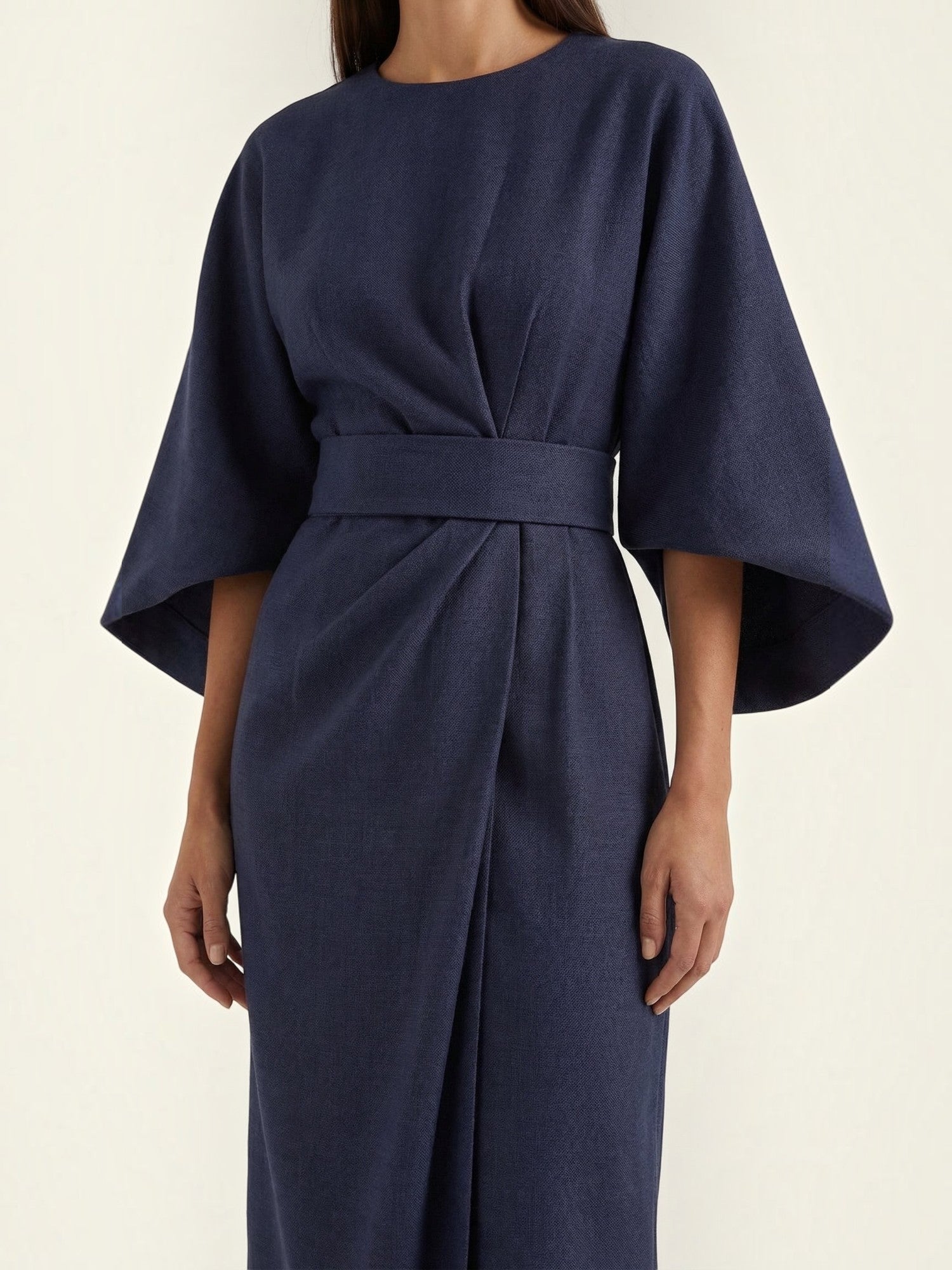 Robe femme ceinture nouée jupe asymétrique infroissable – Image 18