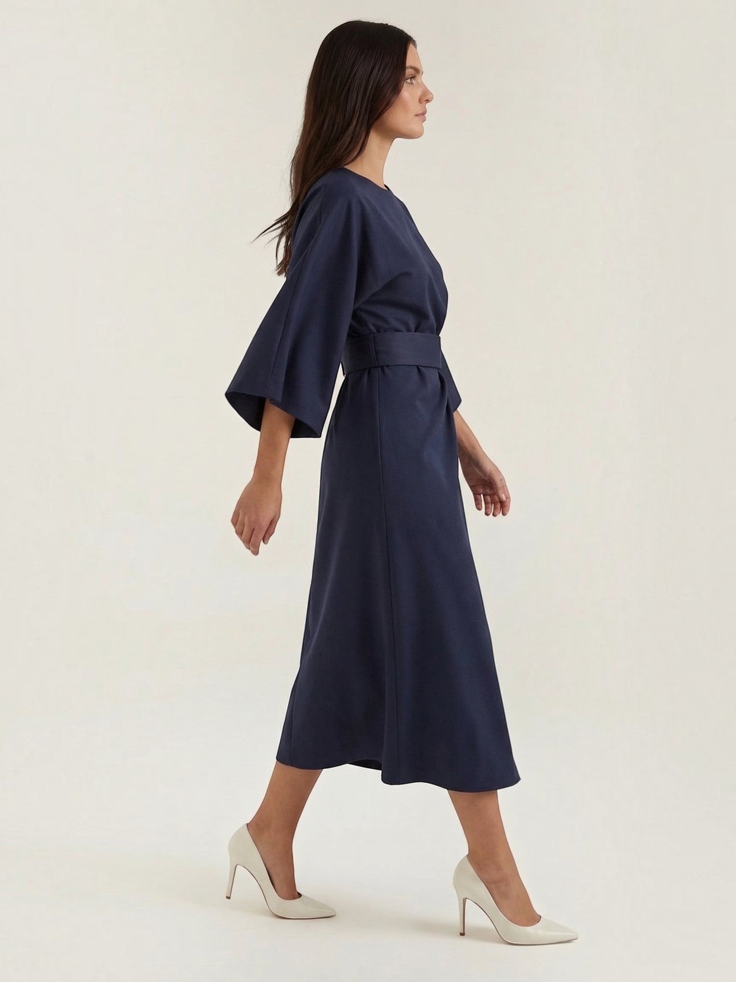 Robe femme ceinture nouée jupe asymétrique infroissable – Image 17