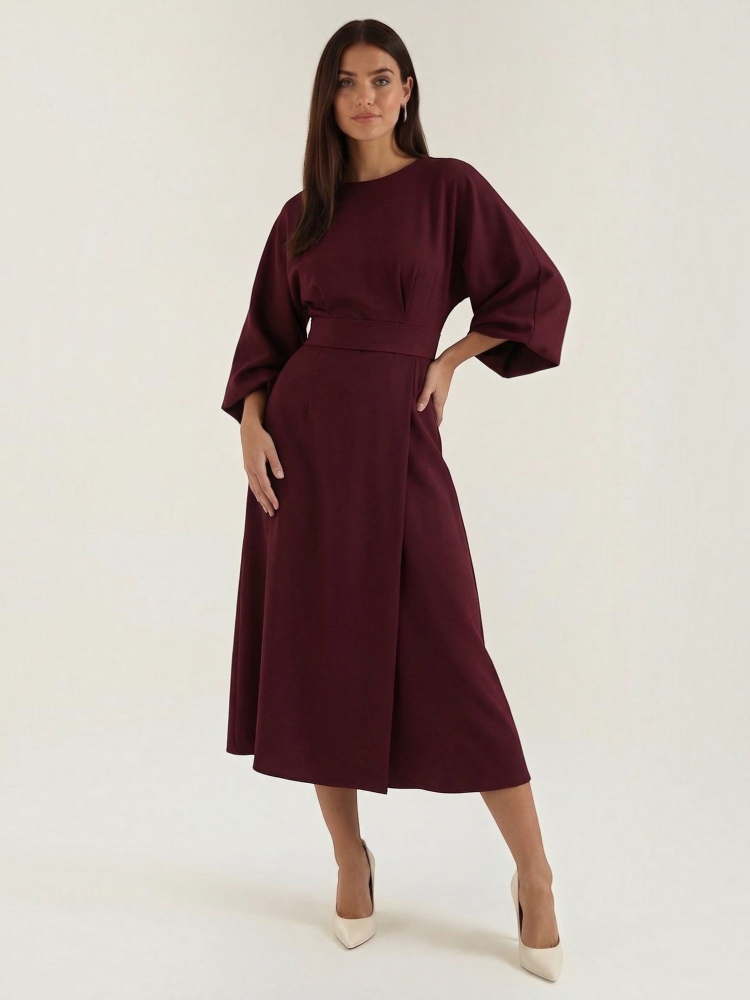 Robe femme ceinture nouée jupe asymétrique infroissable – Image 5