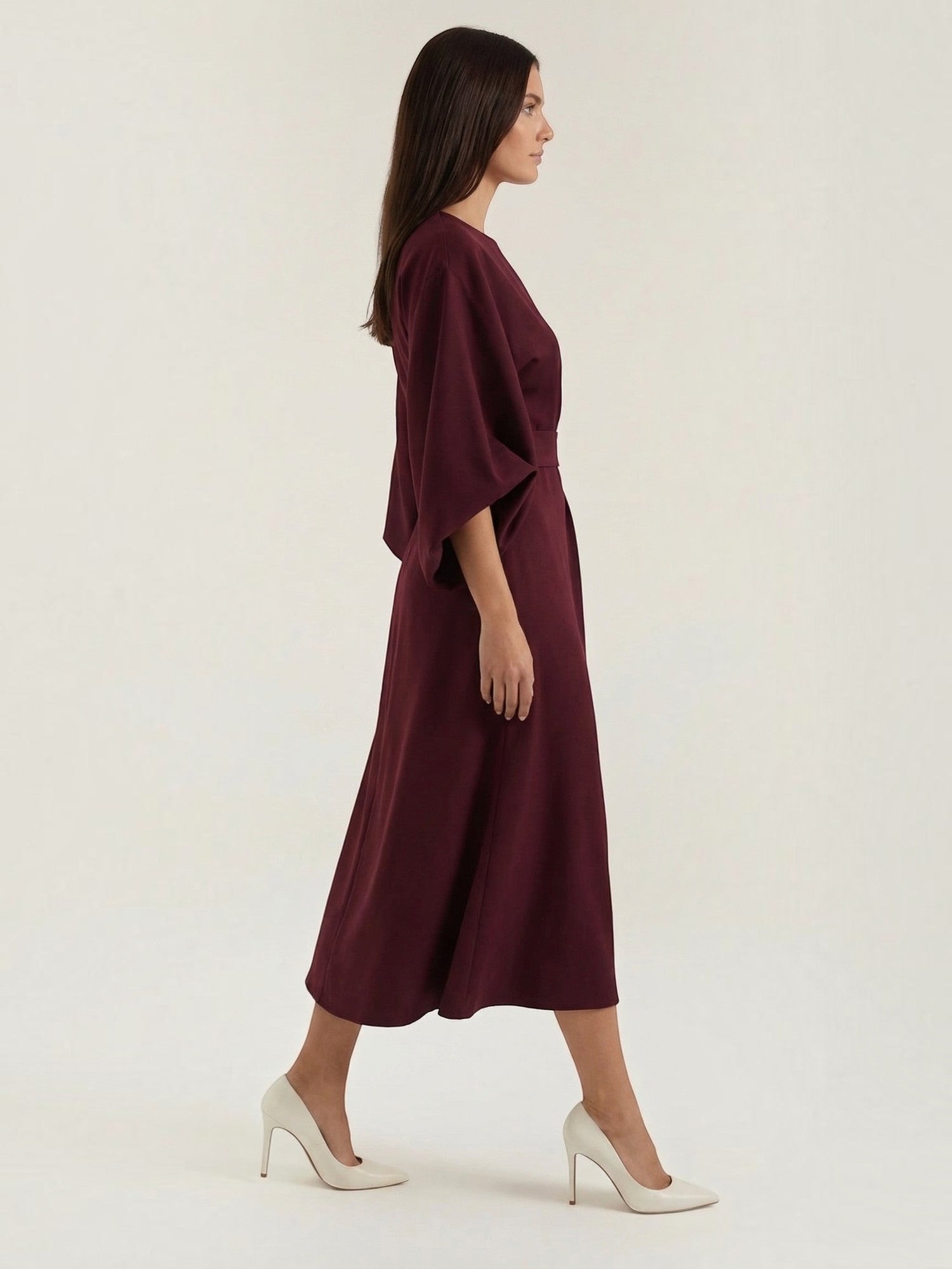 Robe femme ceinture nouée jupe asymétrique infroissable – Image 25