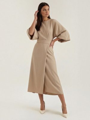 Robe femme ceinture nouée jupe asymétrique infroissable
