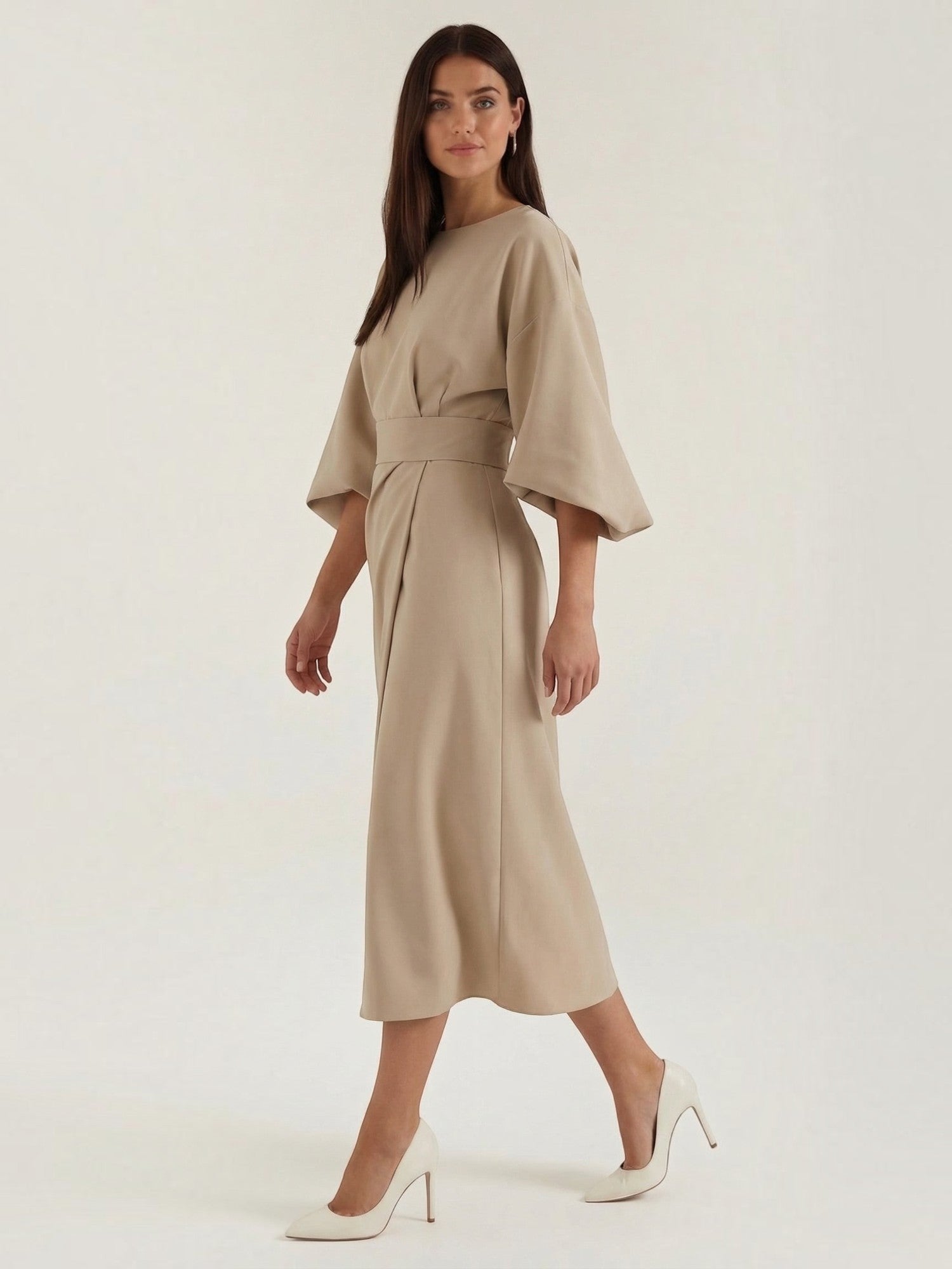 Robe femme ceinture nouée jupe asymétrique infroissable – Image 9