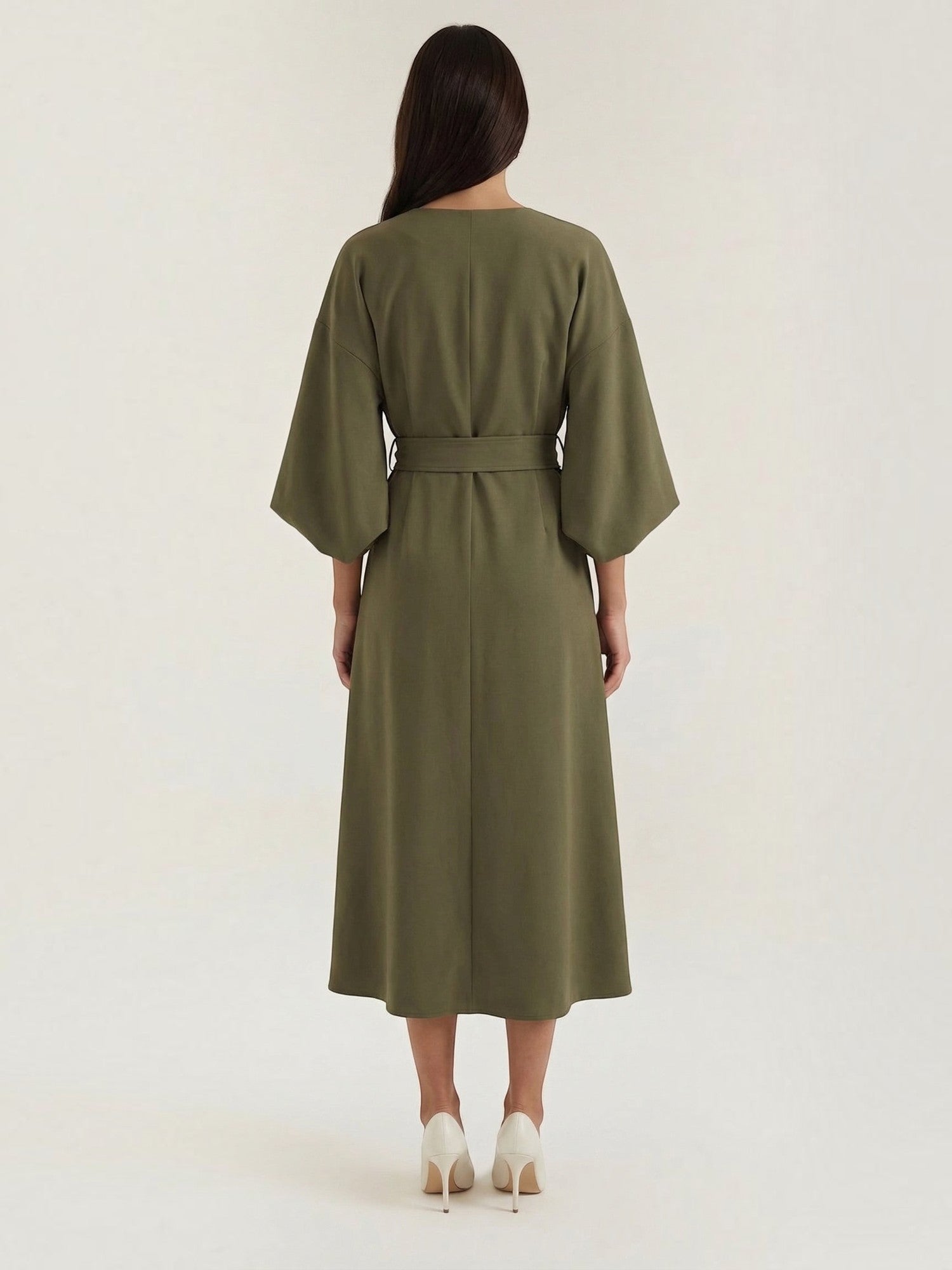Robe femme ceinture nouée jupe asymétrique infroissable – Image 35