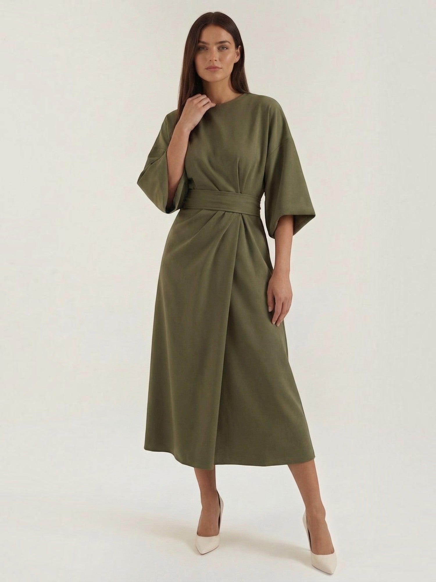 Robe femme ceinture nouée jupe asymétrique infroissable – Image 7