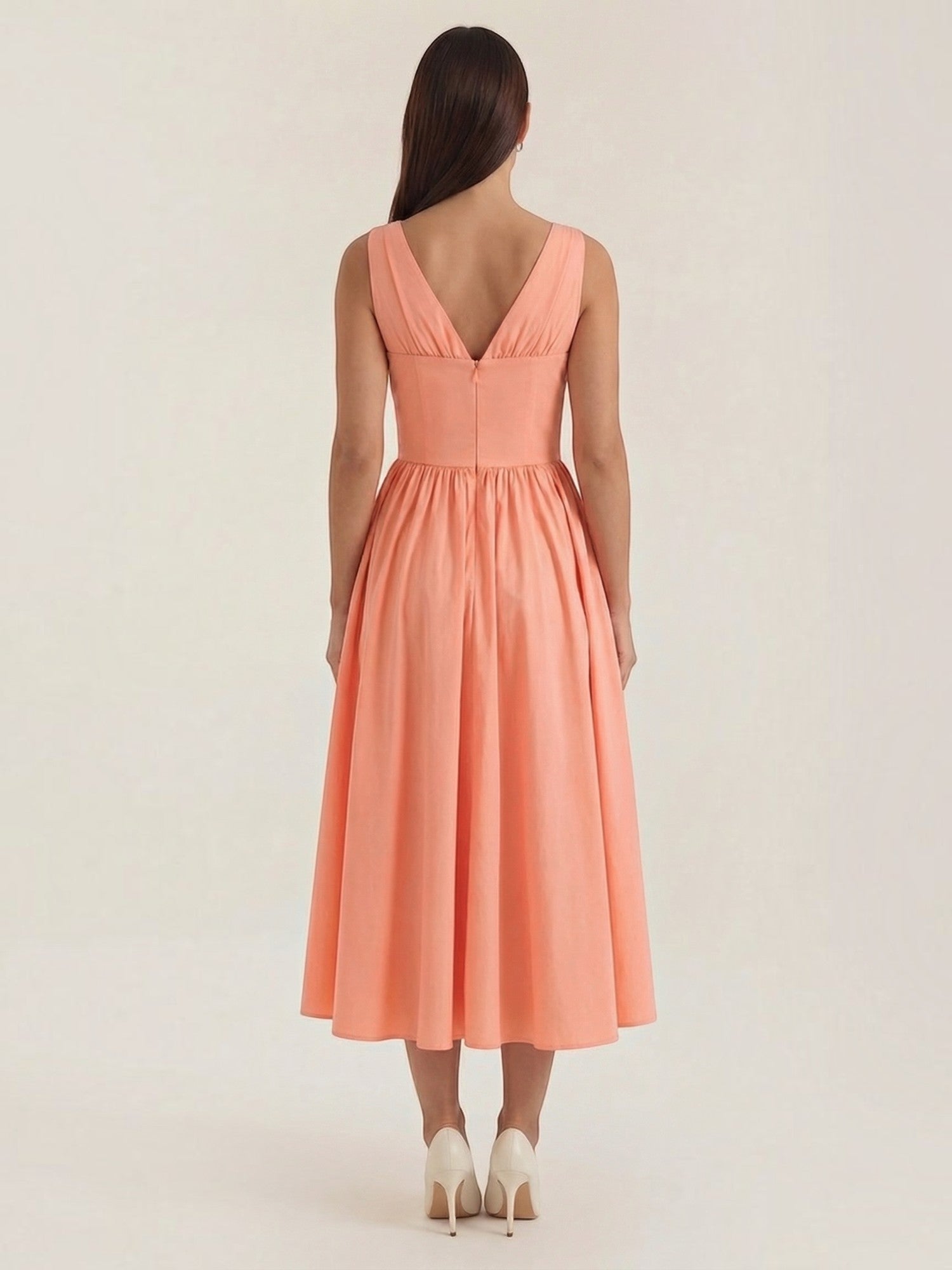 Robe femme décolleté V laçage jupe midi évasée – Image 17