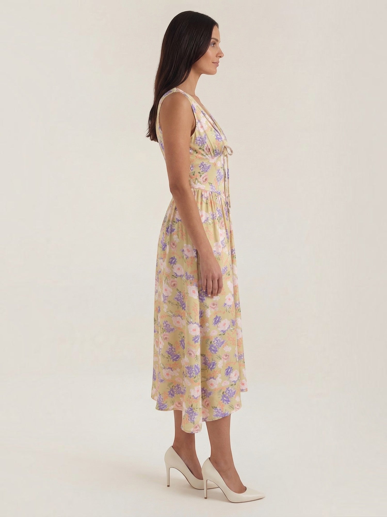 Robe femme décolleté V laçage jupe midi évasée – Image 27