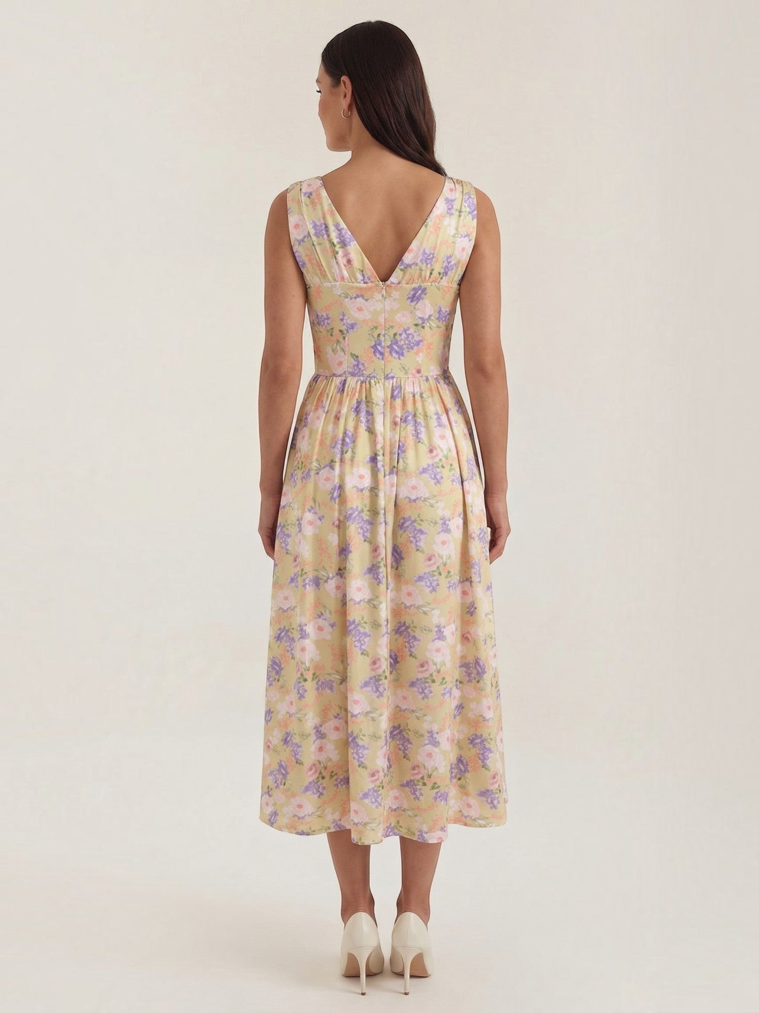 Robe femme décolleté V laçage jupe midi évasée – Image 29
