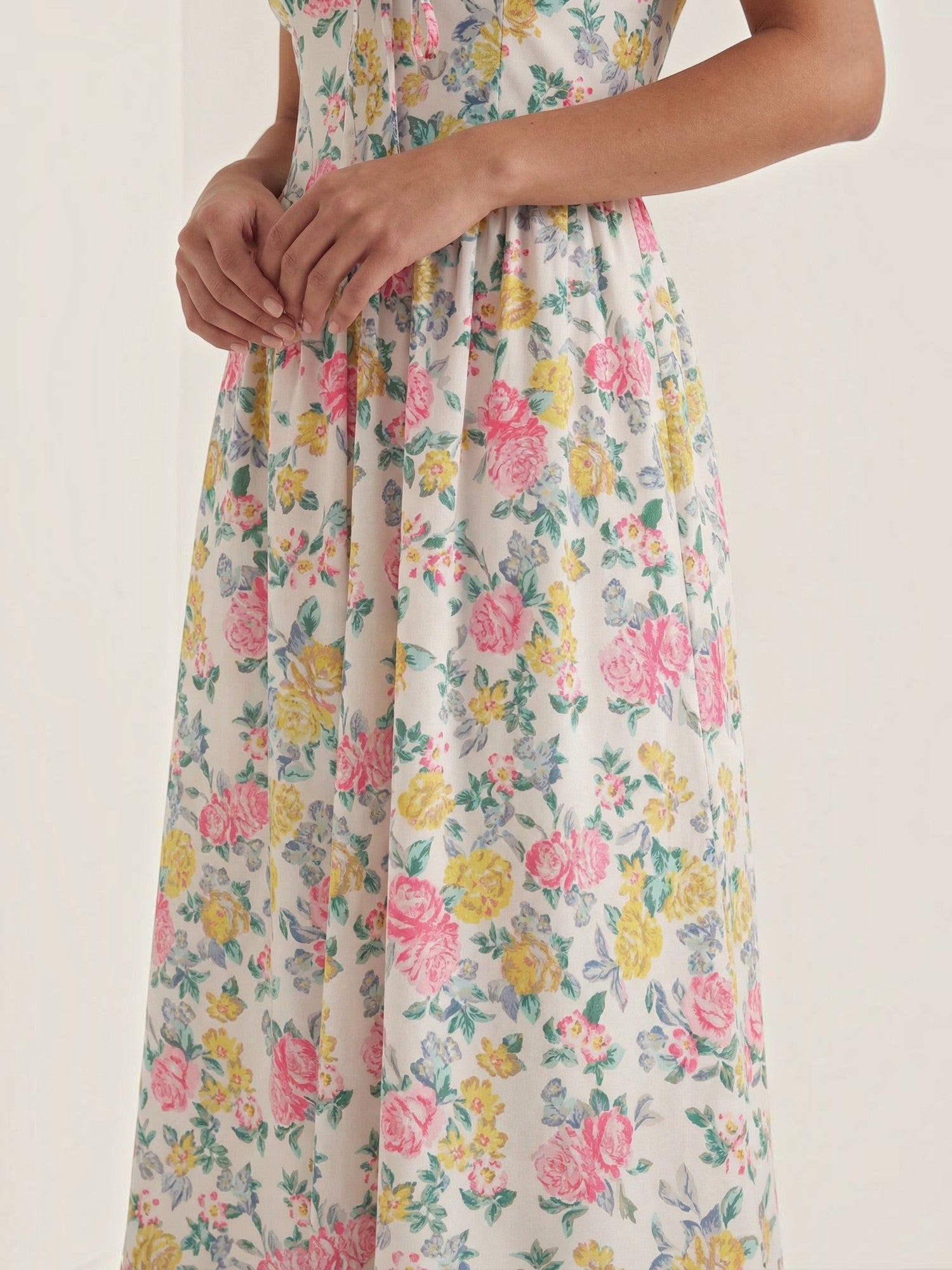 Robe femme décolleté V laçage jupe midi évasée – Image 36