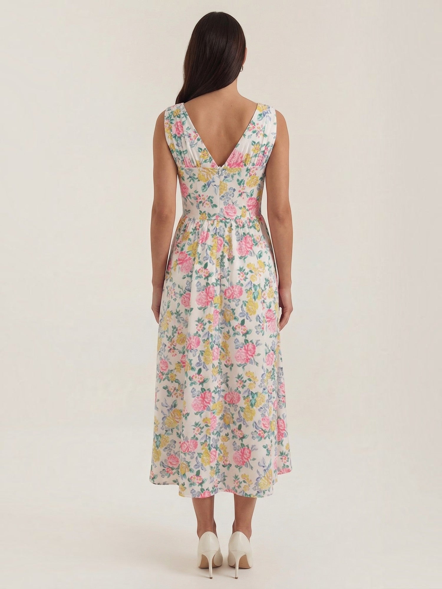 Robe femme décolleté V laçage jupe midi évasée – Image 37