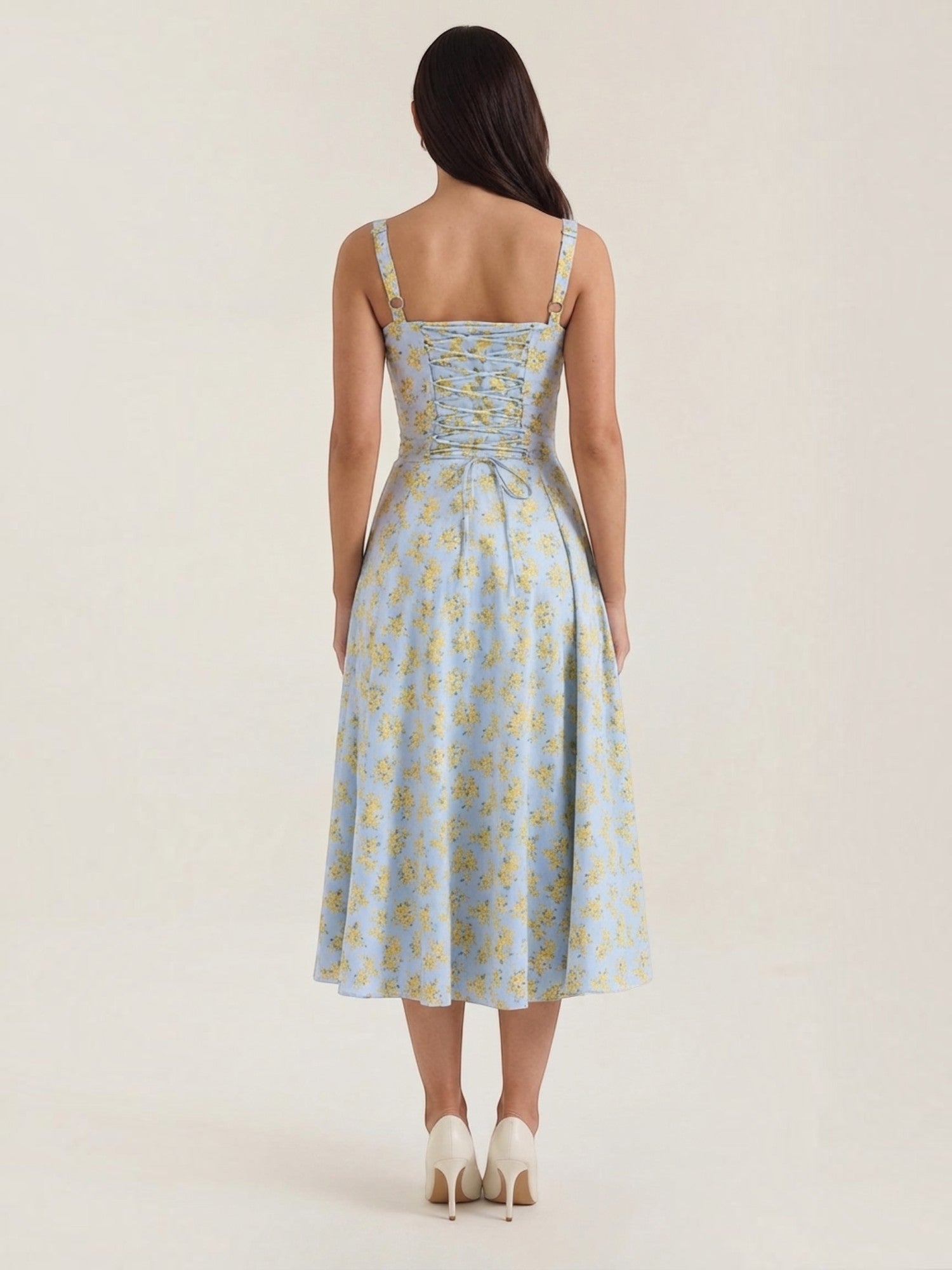 Robe femme imprimé floral encolure cœur froncée fluide – Image 16