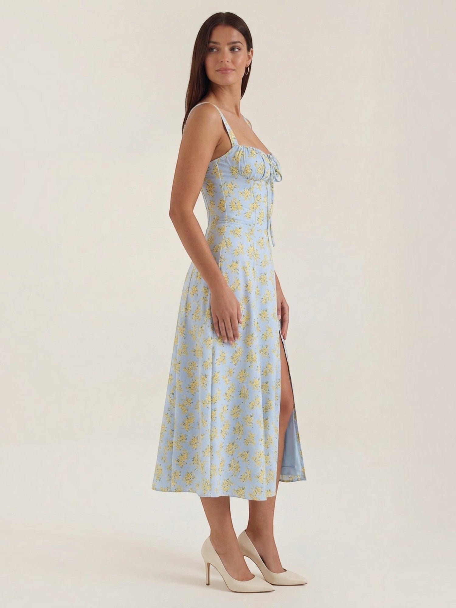 Robe femme imprimé floral encolure cœur froncée fluide – Image 14