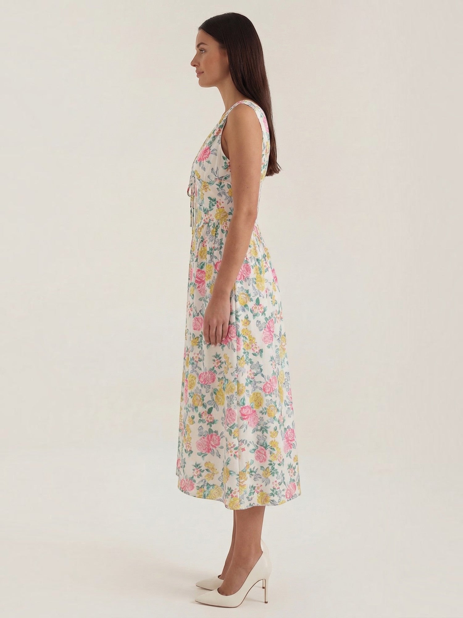 Robe femme décolleté V laçage jupe midi évasée – Image 35