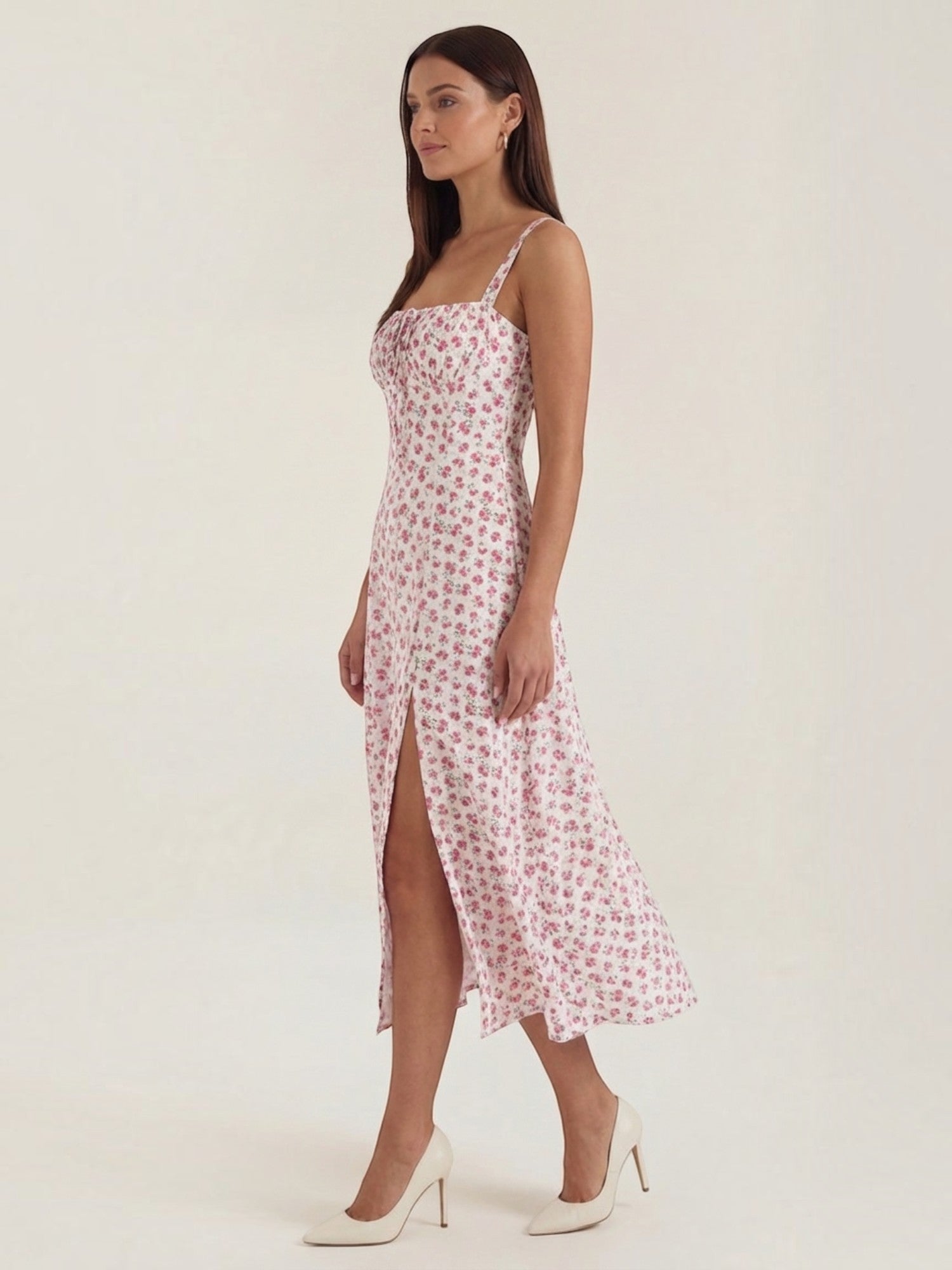 Robe femme imprimé floral encolure cœur froncée fluide – Image 18