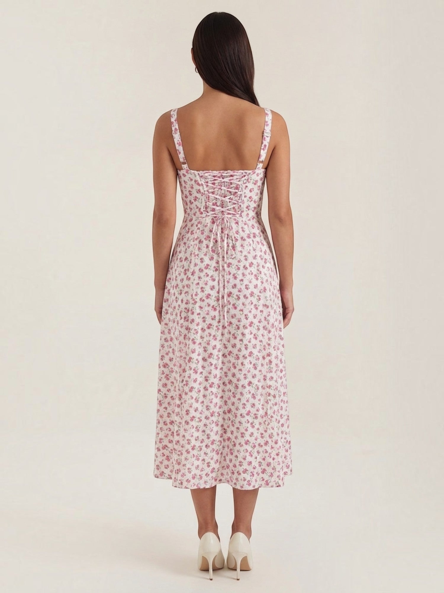Robe femme imprimé floral encolure cœur froncée fluide – Image 20