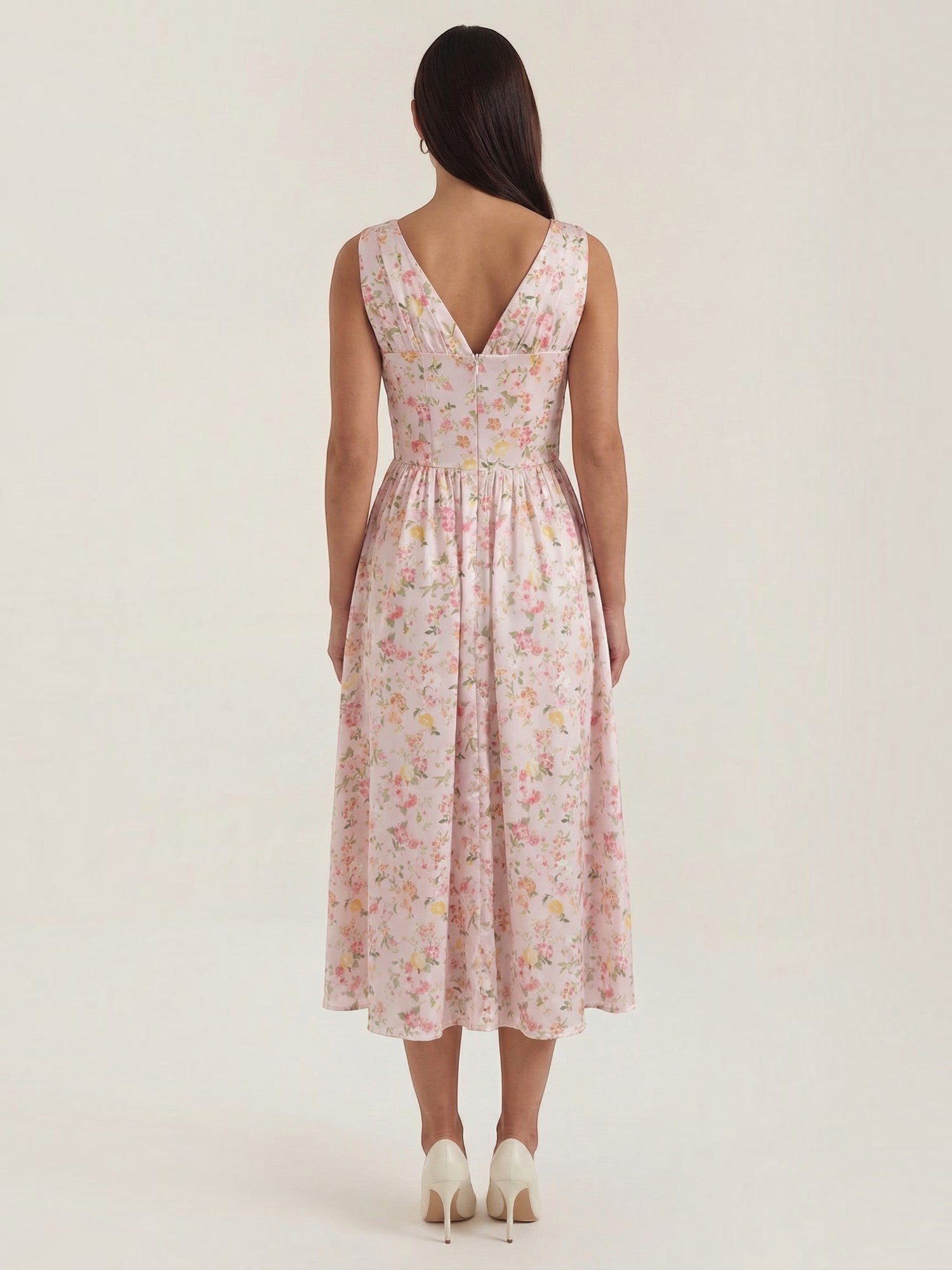 Robe femme décolleté V laçage jupe midi évasée – Image 45