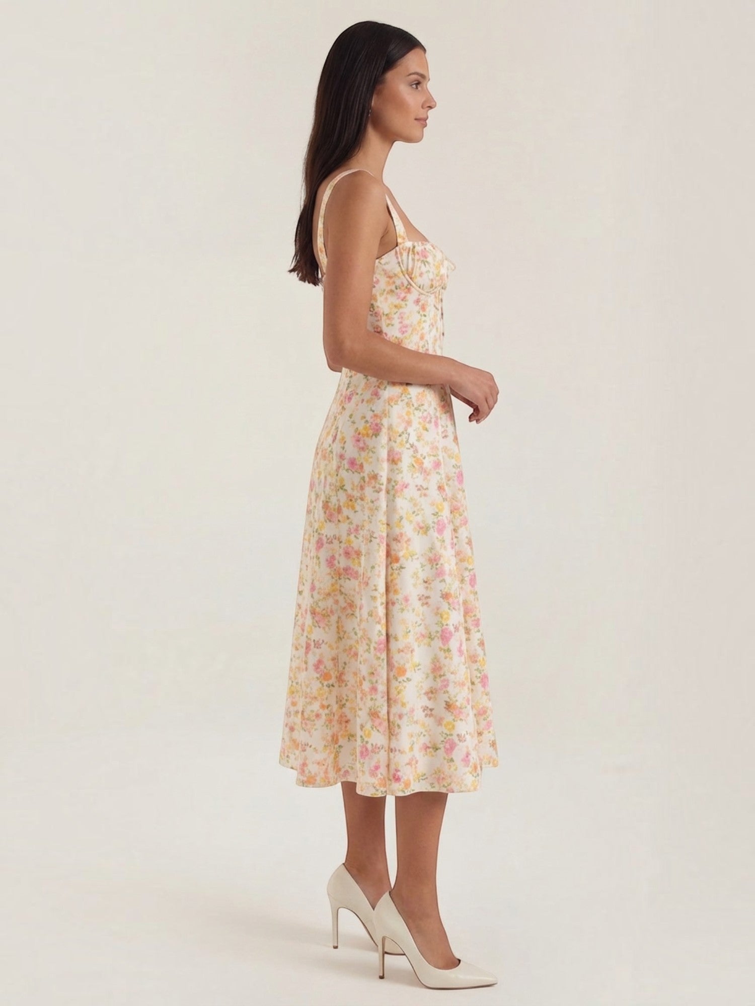 Robe femme imprimé floral encolure cœur froncée fluide – Image 22