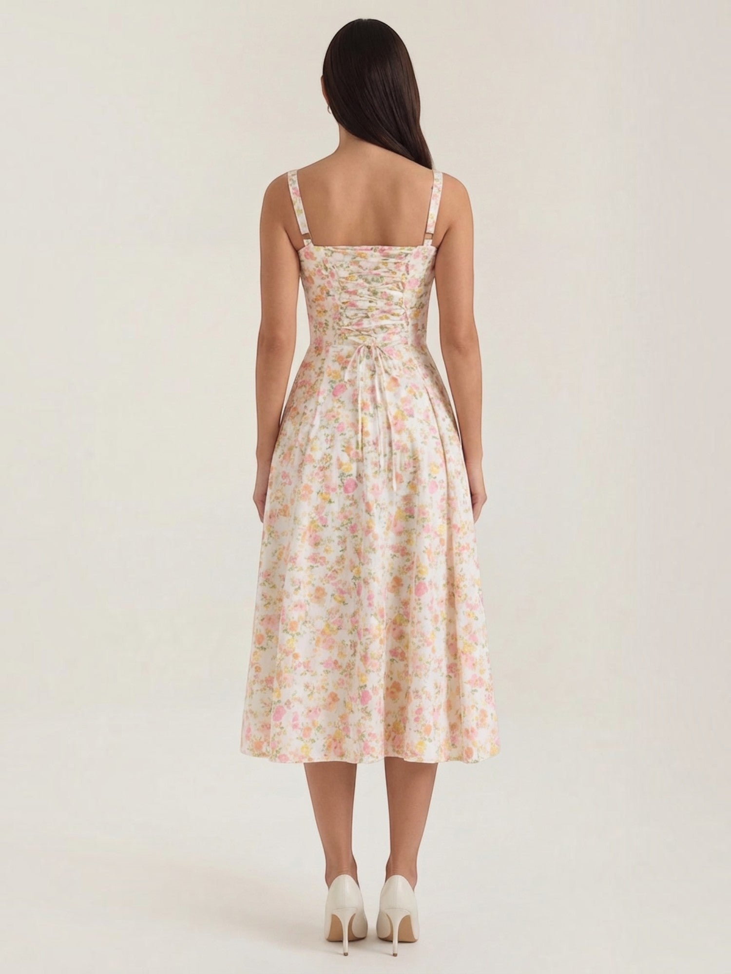 Robe femme imprimé floral encolure cœur froncée fluide – Image 24