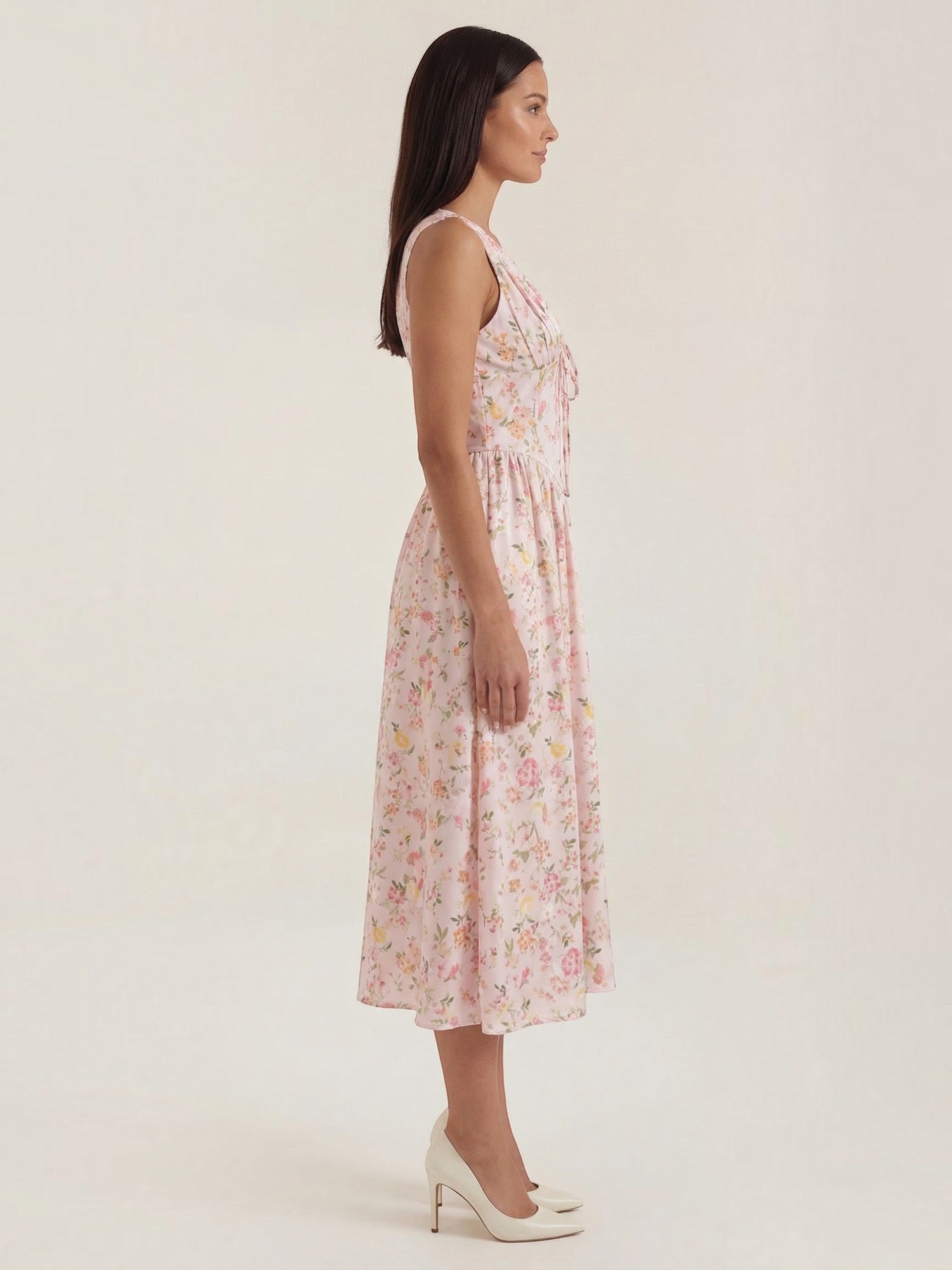 Robe femme décolleté V laçage jupe midi évasée – Image 43